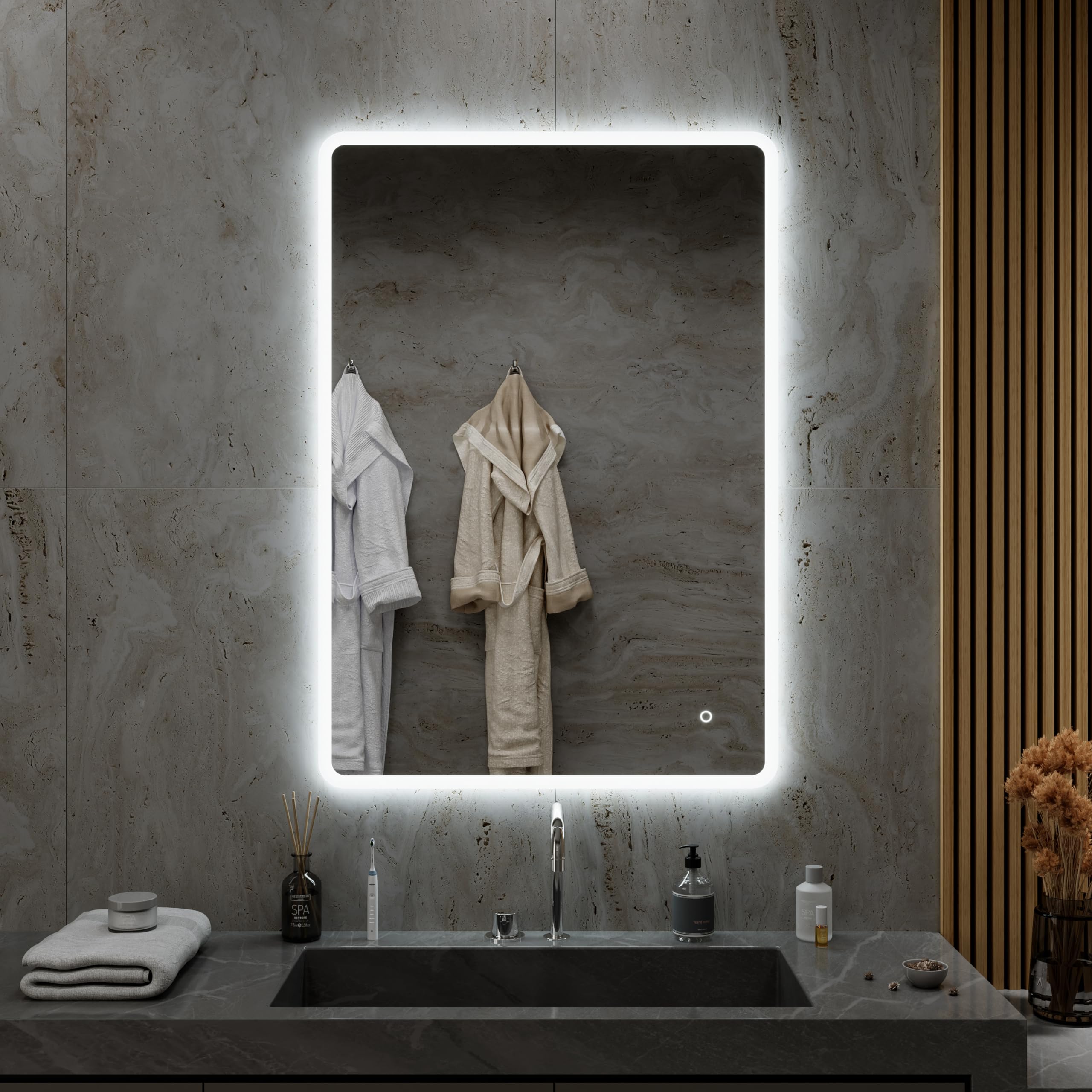 Parama Specchio da bagno a LED 70x140 cm a LUCE FREDDA, con sensore touch-screen e installazione reversibile