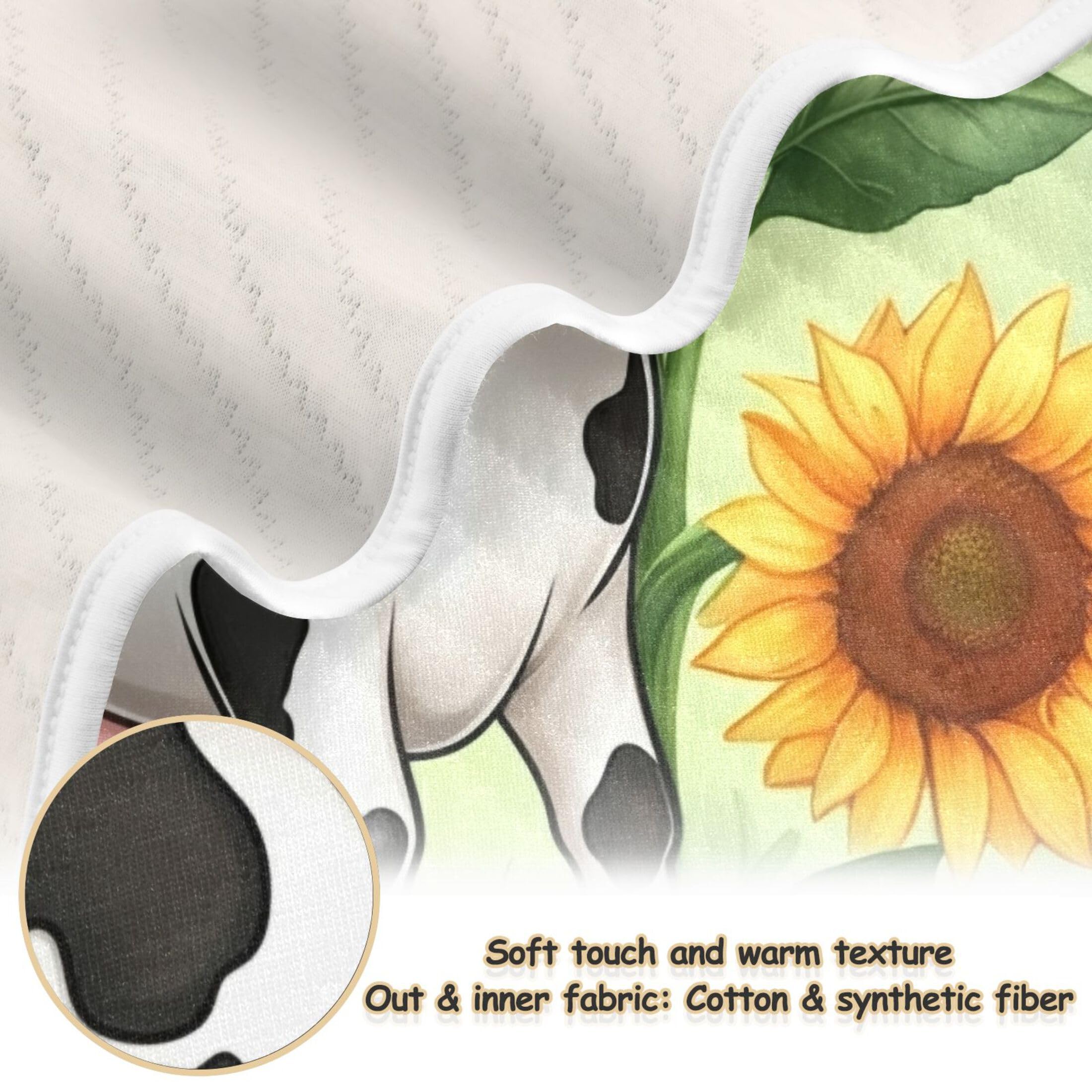 Burbuja Sunflower Cow Baby Blanket for Boys Girls, Nursery Soft Warm Swaddling Receiving Baby Blankets, 30x40 in Toddler Blanket