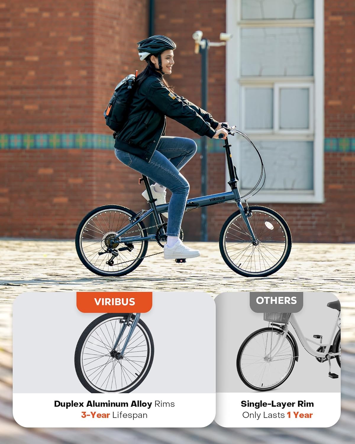 VIRIBUS Folding Bike for Adults, 20 inch Foldable Bike 7 Speed, Lightweight Compact Bicycle, Portable Collapsible Bikes for Adult Men Women City Commuters, 90% Pre-Assembled, Fold Up Bikes