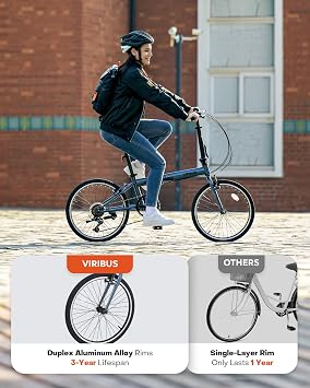 VIRIBUS Folding Bike, Lightweight Foldable Bicycle for Adults 20 inch