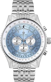 LOUIS XVI Artagnan 3421 - Ø 47.5 mm - Herren Uhr - Chronograph - Wasserdicht - Uhr mit Saphirglas - Armband Silber - Zifferblatt Hellblau