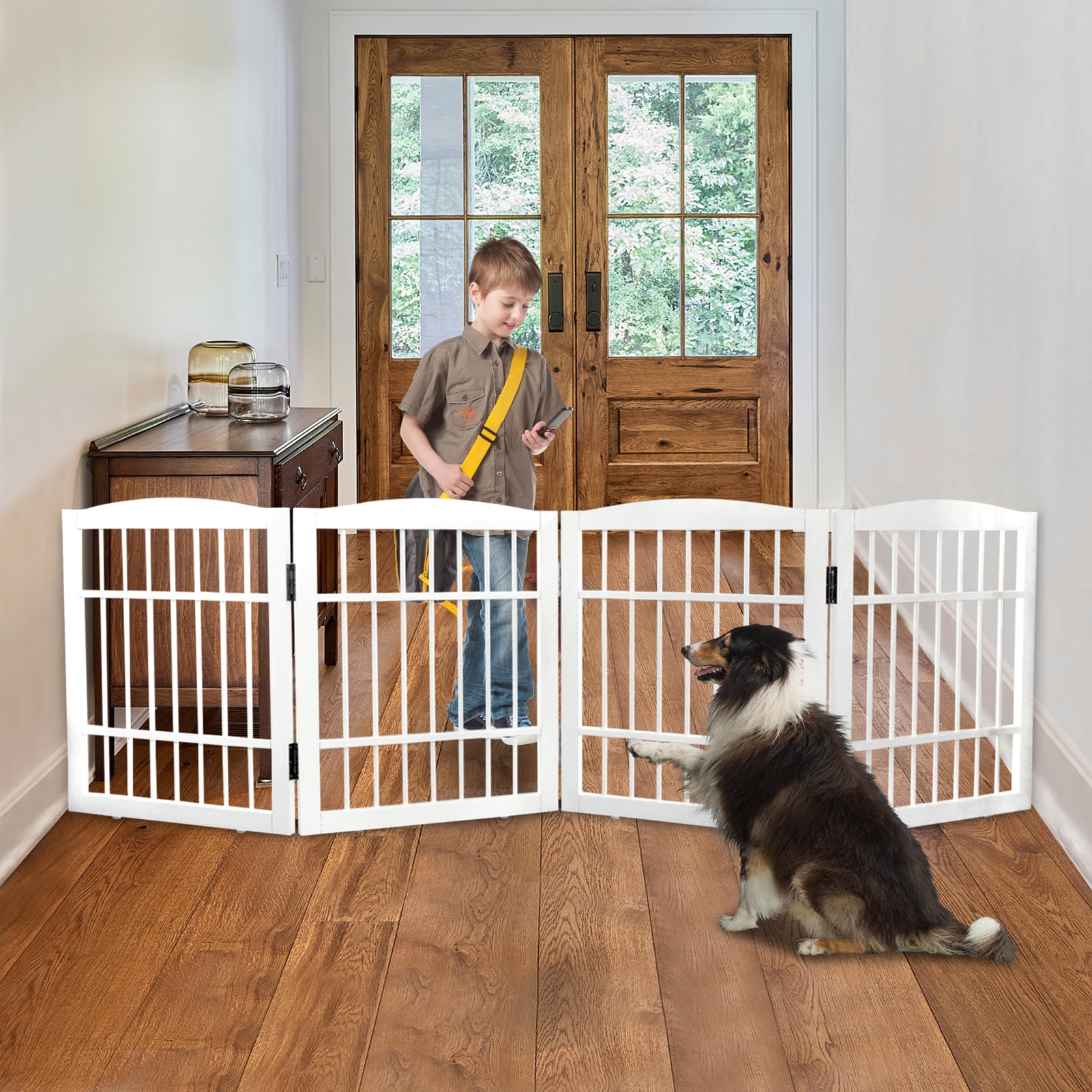 ZJSF Foldable Freestanding Indoor Dog Gate 