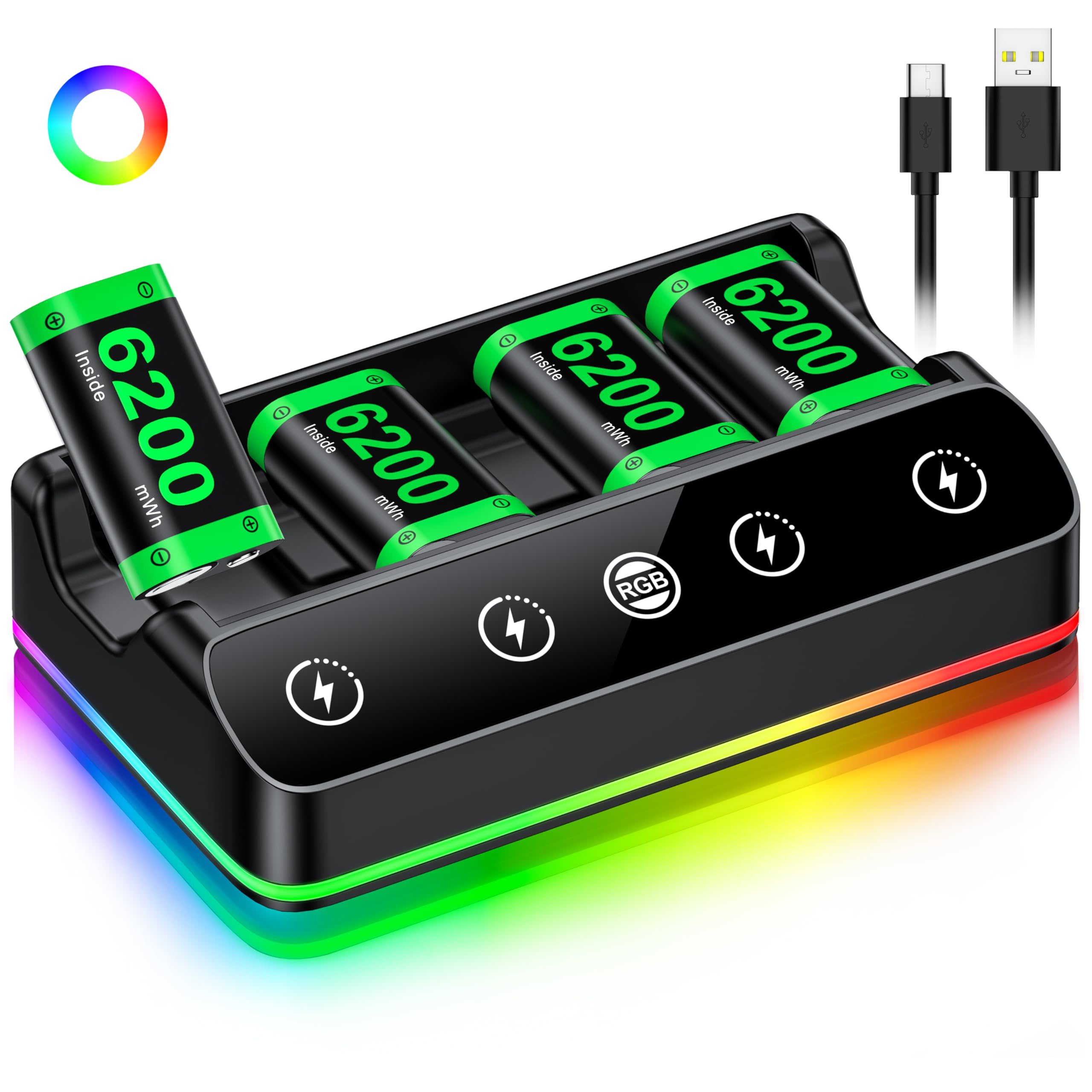 Rechargeable Battery Packs Compatible with Xbox One Series S X Controller 4 x 6200mWh Rechargeable Battery Pack with