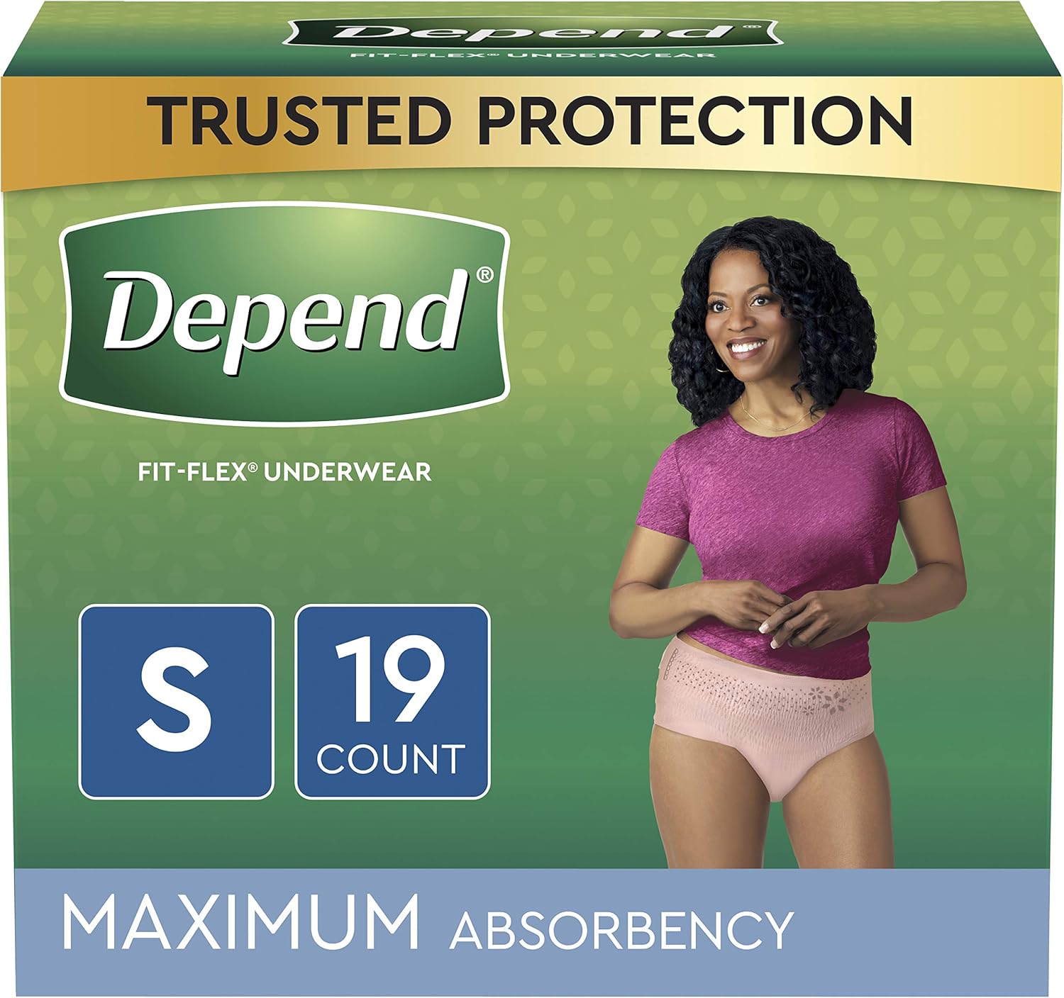 Depend FIT-FLEX Incontinence Underwear for Women, Disposable, Maximum Absorbency, Small, Blush, 19 Count