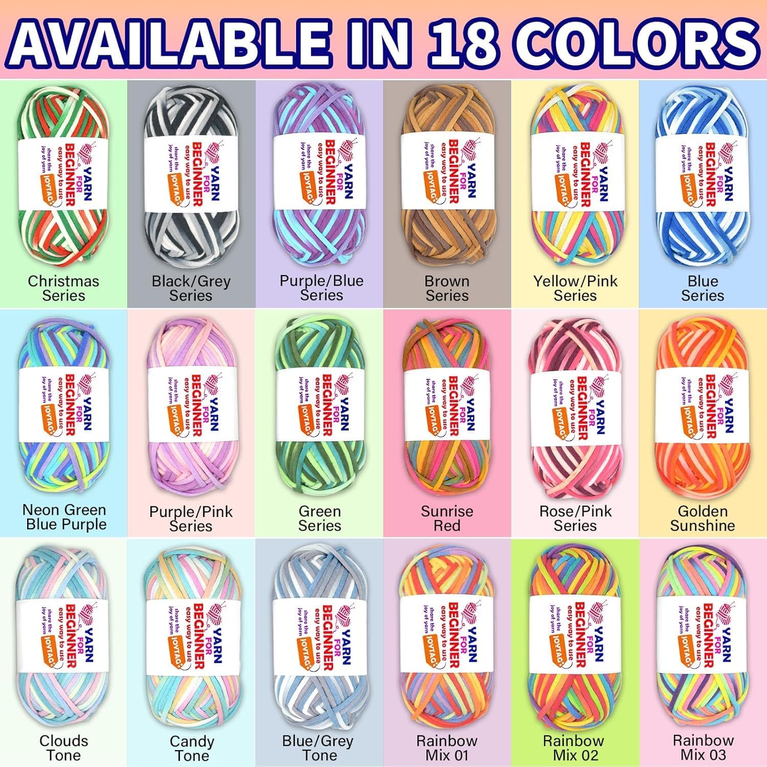 24 Pack Rainbow Beginners Crochet Yarn Cotton Crochet Yarn for Crocheting Knitting Beginners(24x50g)-Variegated Mix