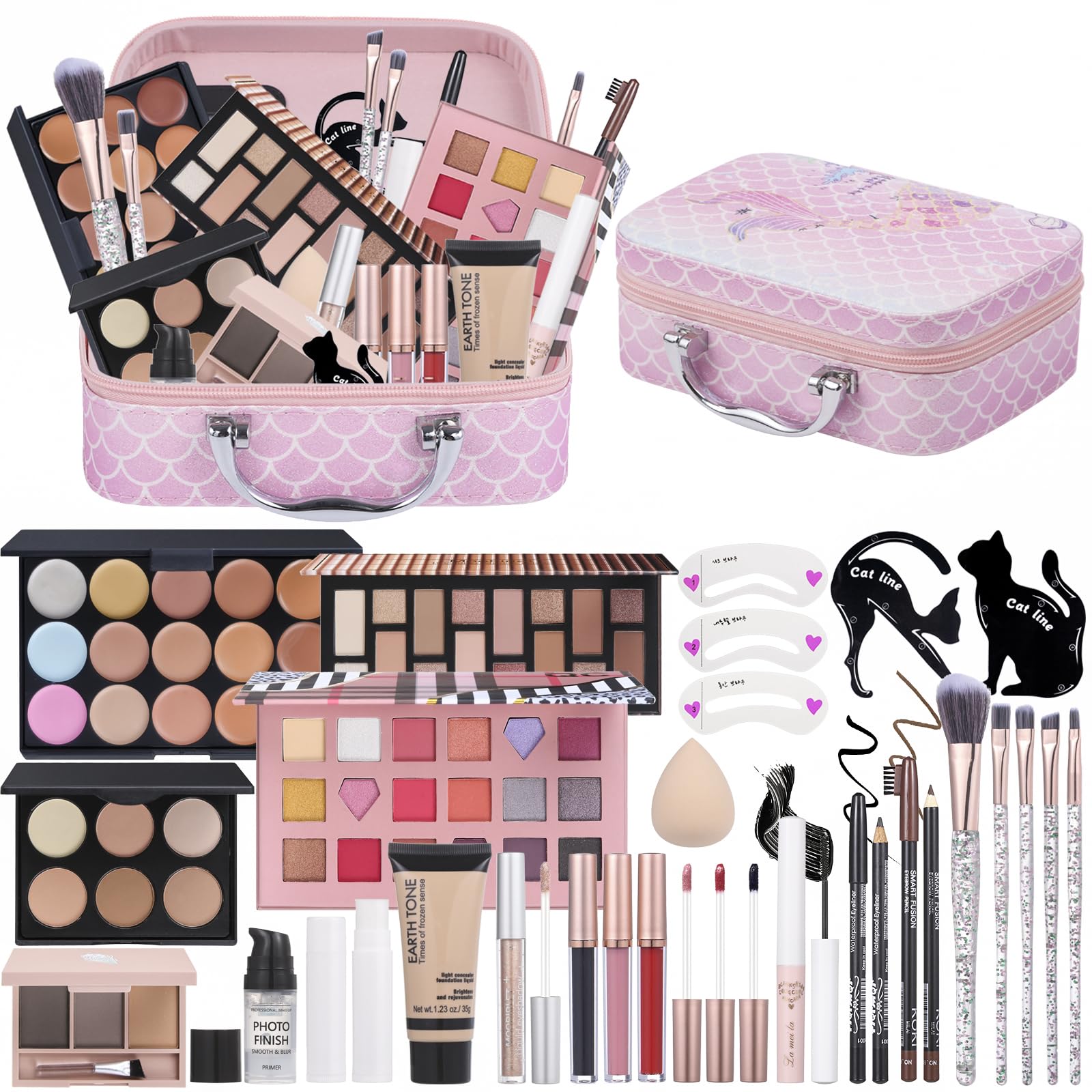 Makeup Kit For Girls, Makeup Set For Teen Beginners, Make up Gift Set For Women with Makeup Box, Eyeshadow Palettes, Foundation, Concealer, brushes set (Colors 18)