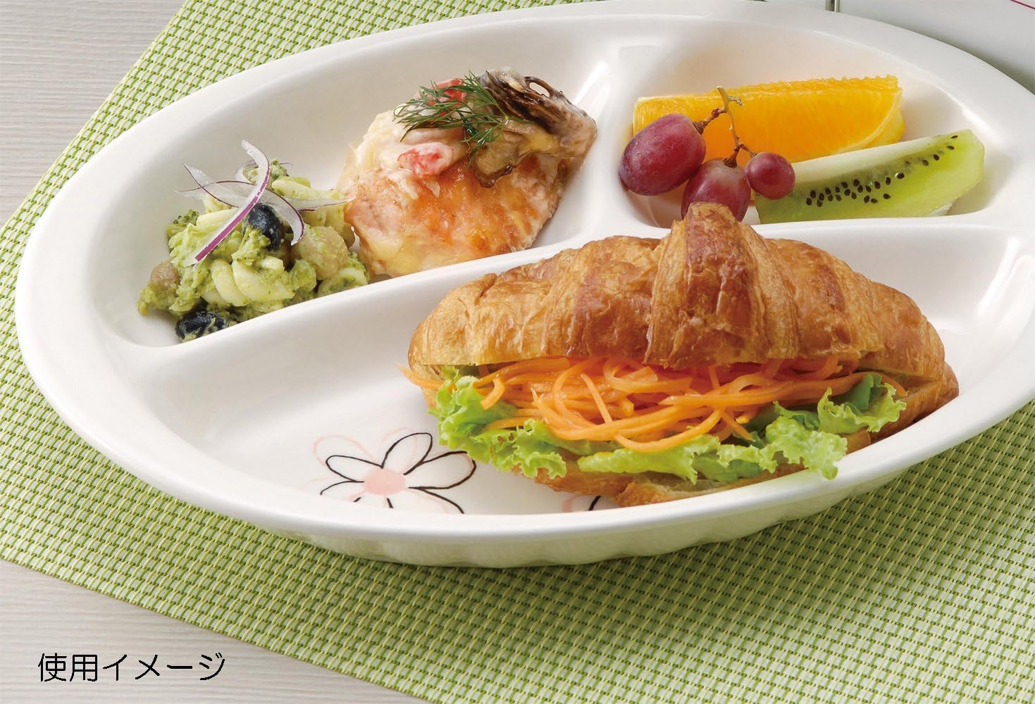 Banko Ware 15595 Oven Safe, Oval Lunch Plate, Divider Plate, One Plate, Flower Dream (Green), Diameter 11.0 x 7.9 inches (28 x 20 cm), Tableware, Ceramic, Microwave Safe, Made in Japan