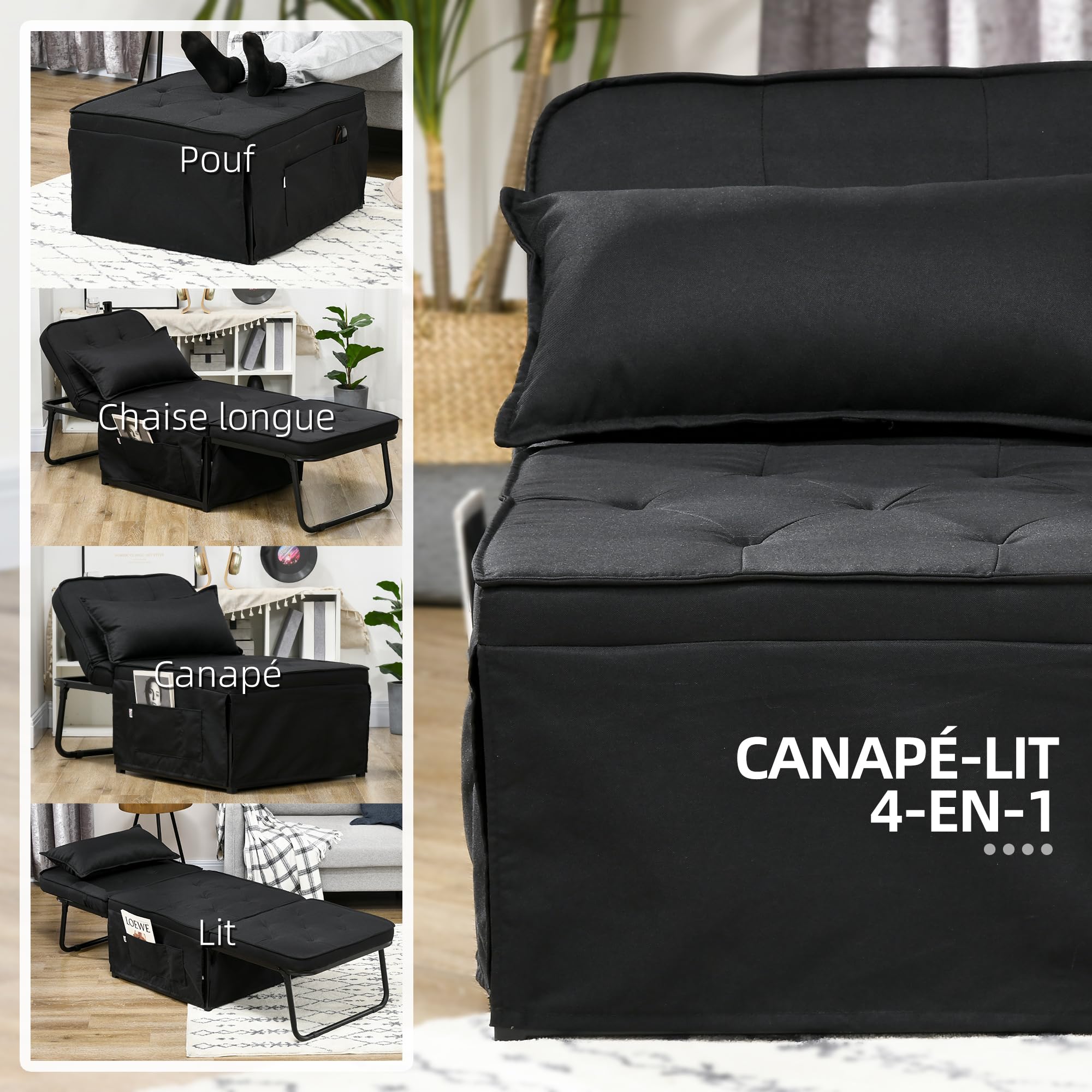 PawHut ligstoel met ligfunctie, fauteuil, slaapstoel, knoopsgaten PawHut ligstoel met ligfunctie, fauteuil, slaapstoel, knoopsgaten