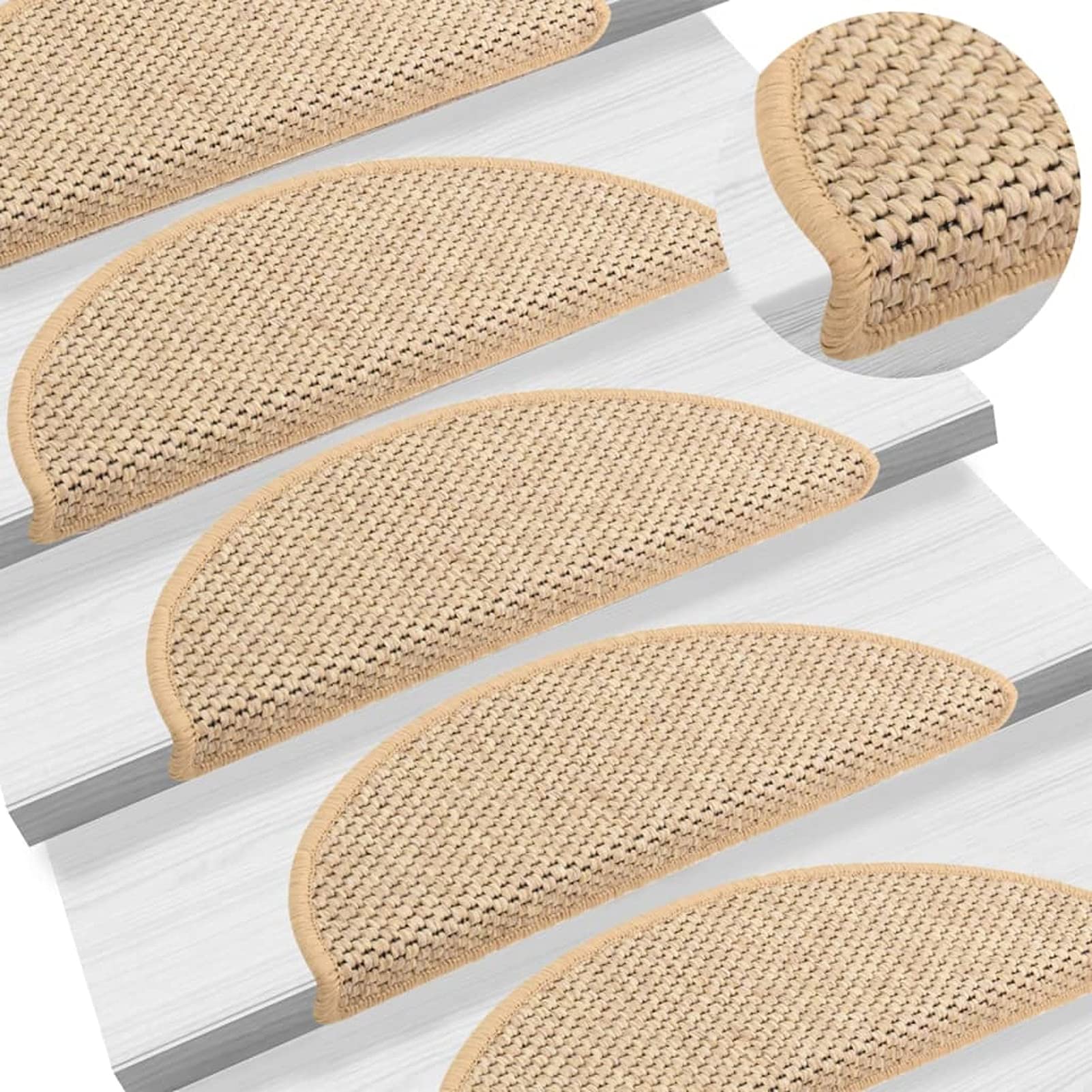 ShGaxin Treppenmatten Selbstklebend Sisal 15 STK Stufenmatten, Treppenteppich, Antirutschmatten Für Treppen, 56x20 cm Hellbeige