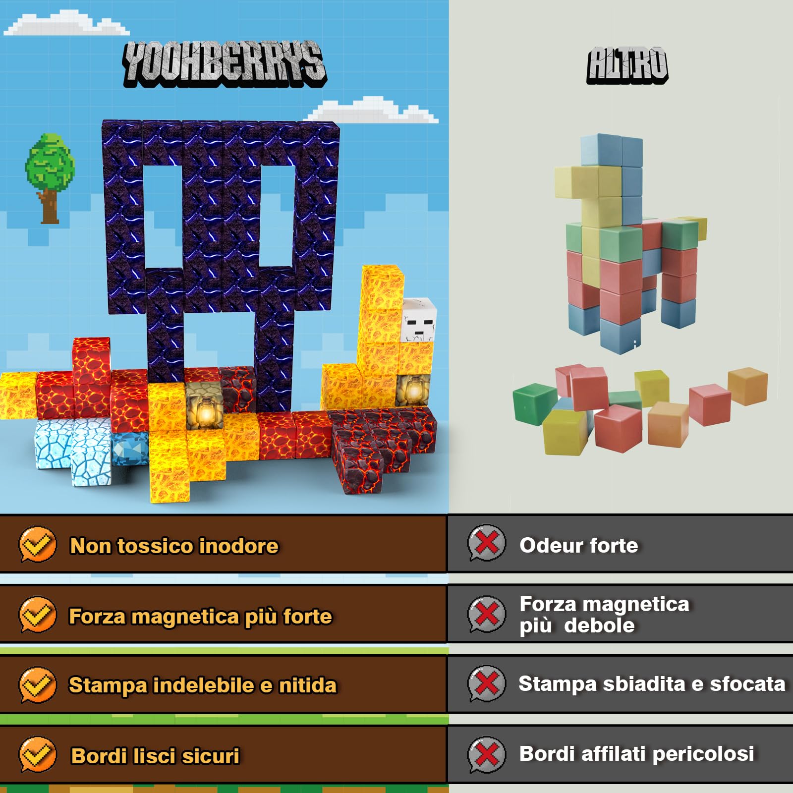 YOOHBERRYS Costruzioni Magnetiche per Bambini 200 PCS 2CM, Giochi Cubi Magnetici Luminose con LED, Blocchi Magnetici Building Blocks Giocattoli Montessori per Bambini 3 4 5 6 7 8 9 Anni (Spada)