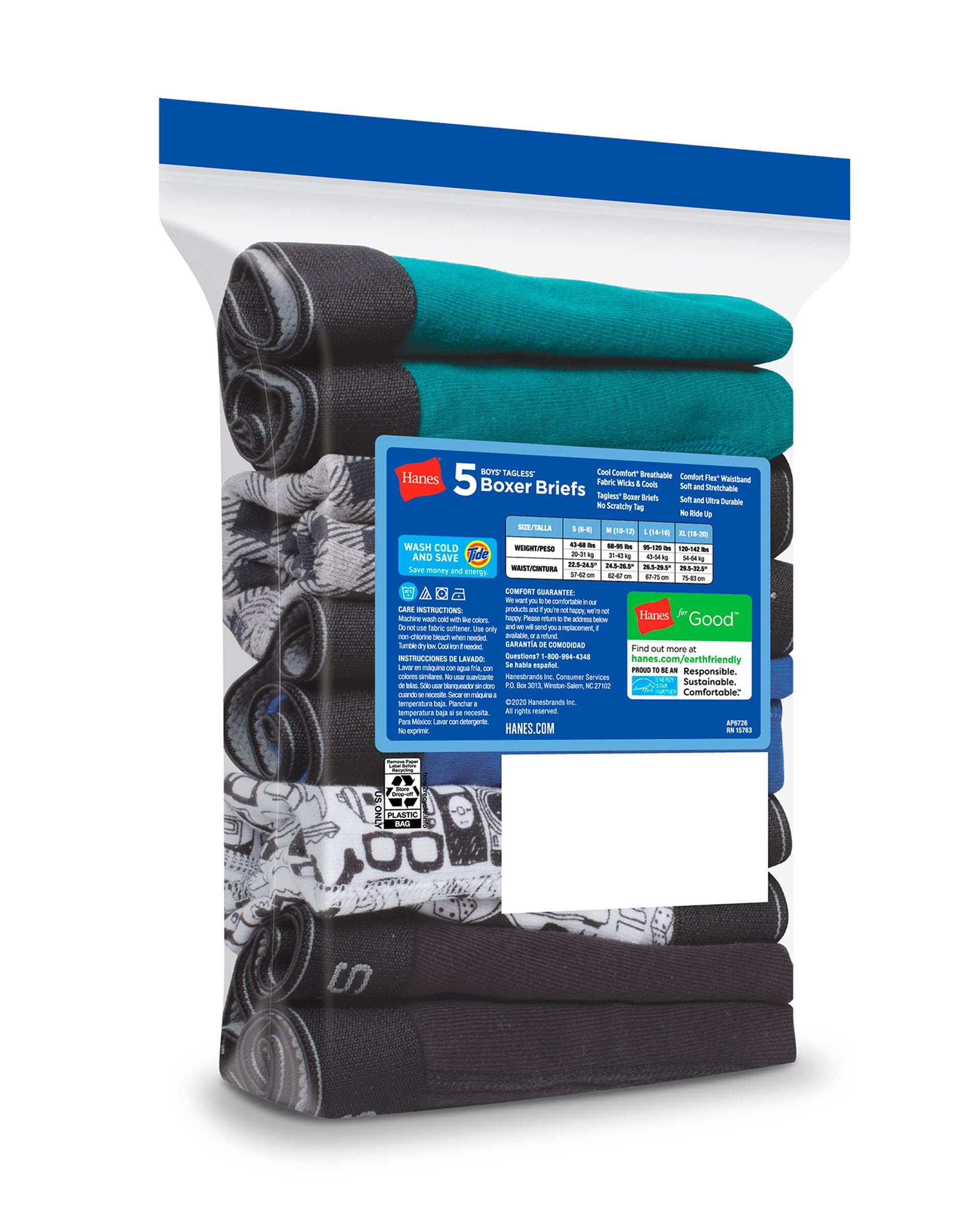 Hanes Calzoncillos tipo bóxer estampados para niños con cintura cómoda y flexible, paquete de 5