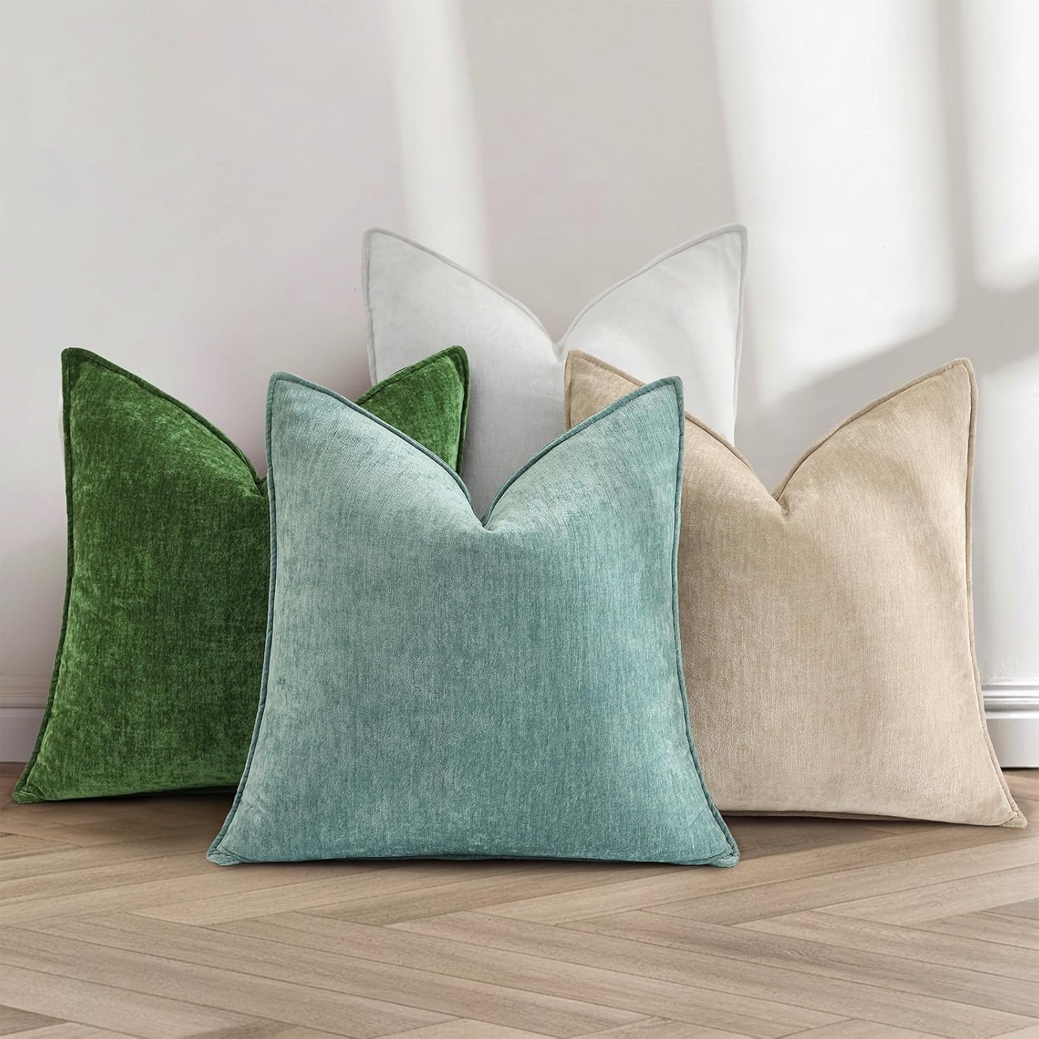 decorUhome Summer Couch Euro Sham Throw Pillow Covers 26x26 Set of 2, Decorative Soft Velvet Modern Cozy Chenille Pillow Cases with Elegant Design for Sofa Bed Living Room Home Decor, Teal