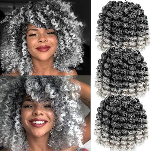 Miniatura 4 de 2 paquetes de extensiones de cabello sintético de ganchillo de 8 pulgadas, rizos en forma de varita, rizos jamaicanos, rebote jamaicano, 20 raíces