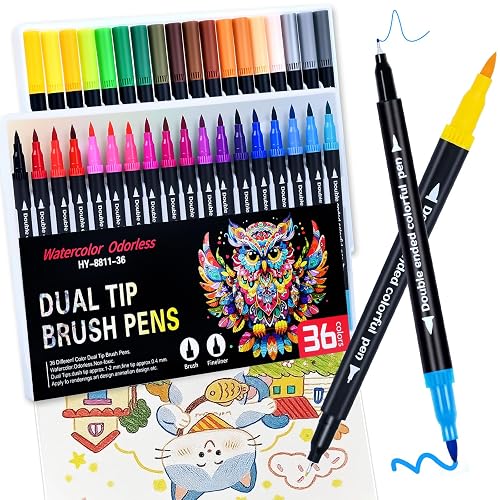 36 Colors Brush & Fine Dual Tip Art Markers Set