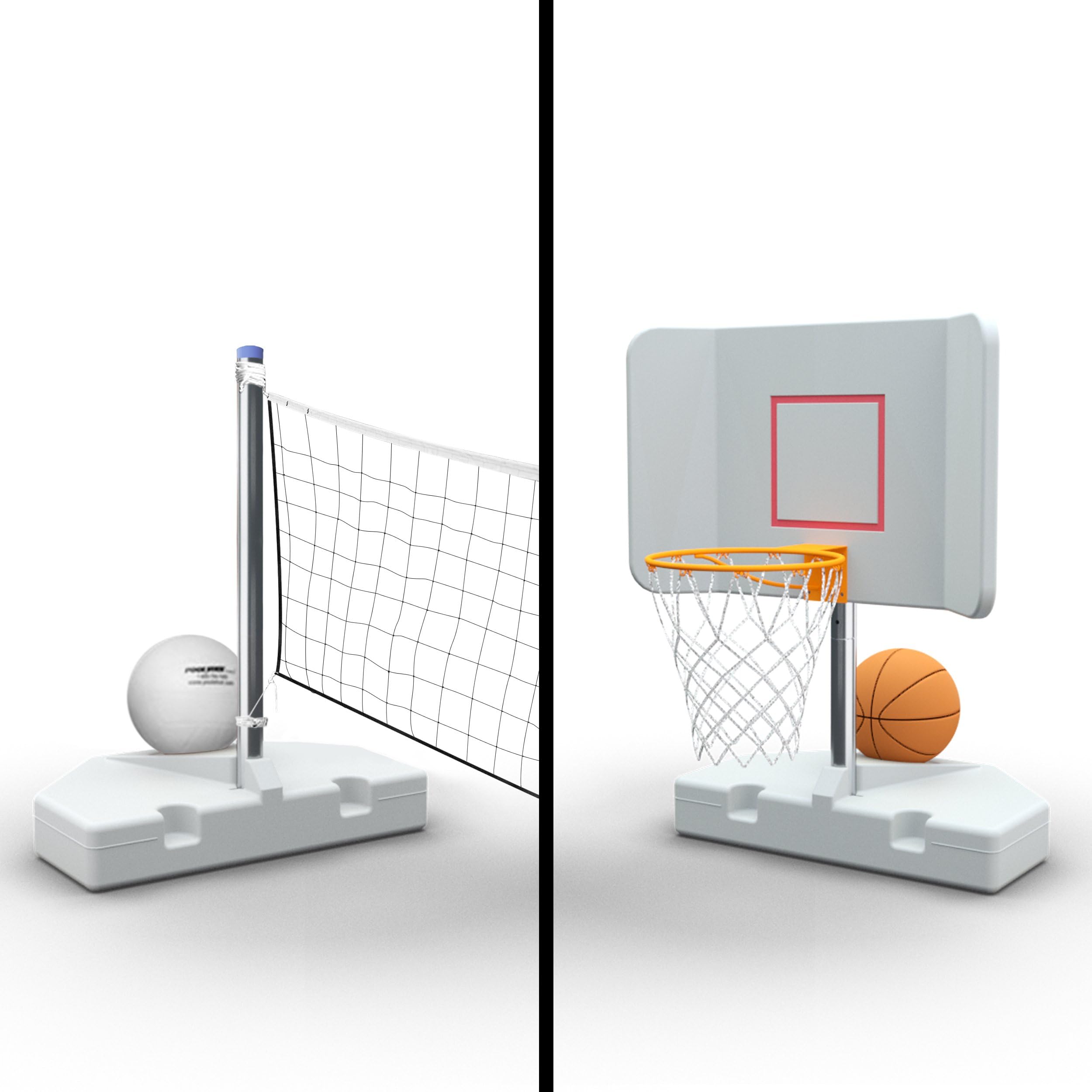POOL SHOT 2-in-1 Poolside Volleyball/Basketball Combo with Anti-Tumbling Bases and Complete Accessories - Spike N Splash