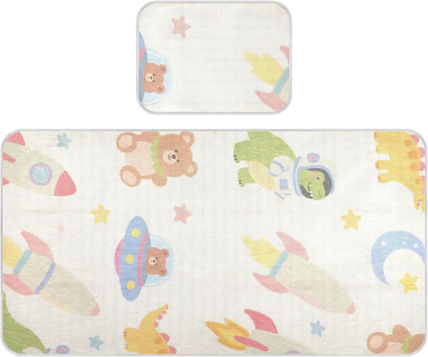 Cartoon Cute Dinosaur Rockets Cooling Baby Mattress Pads 28" x 52" Reusable Pads Washable Waterproof for Baby&Toddler