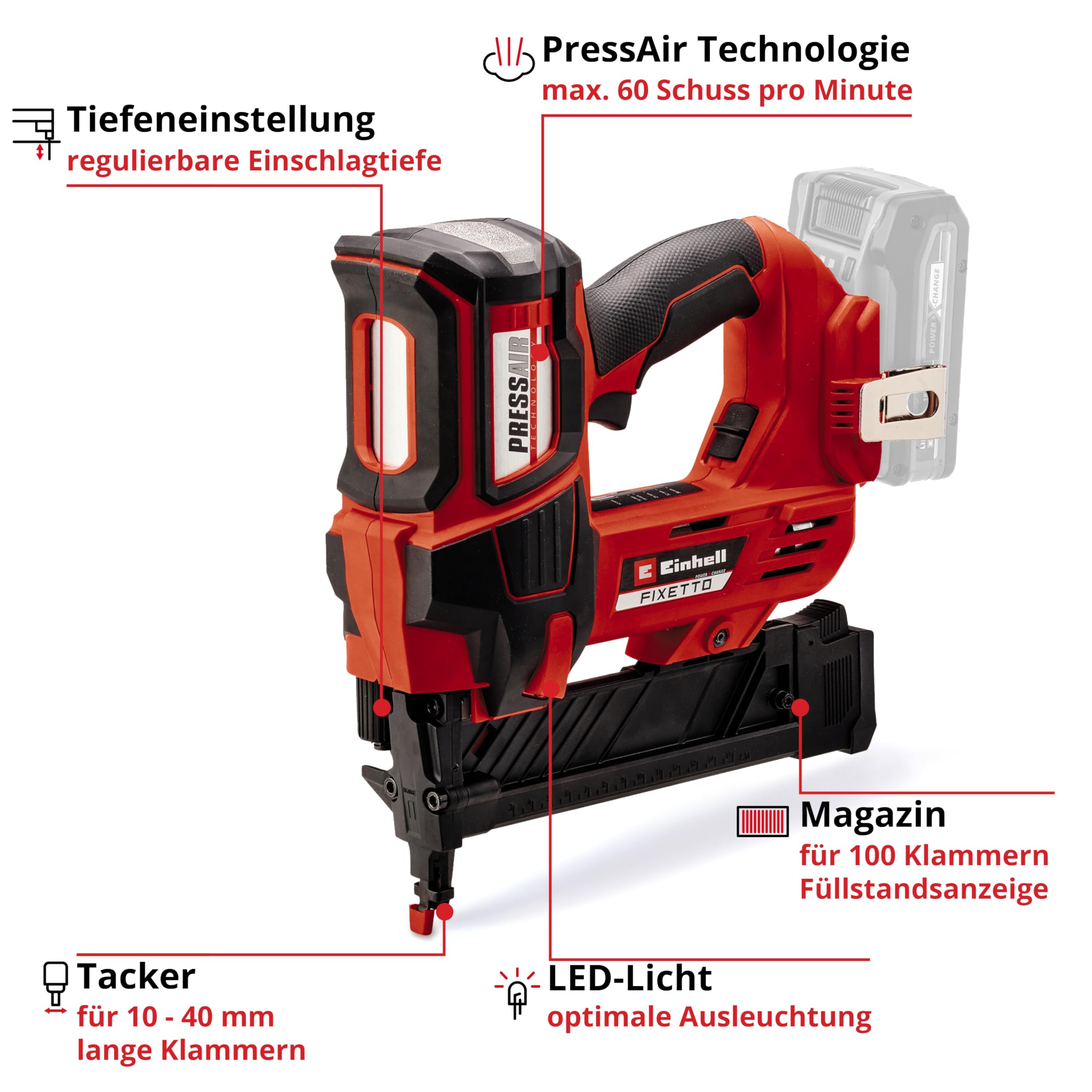 Einhell Professional Akku-Tacker FIXETTO 18/40 S Power X-Change 18 V 60 Schläge/min 40 mm Klammerlänge