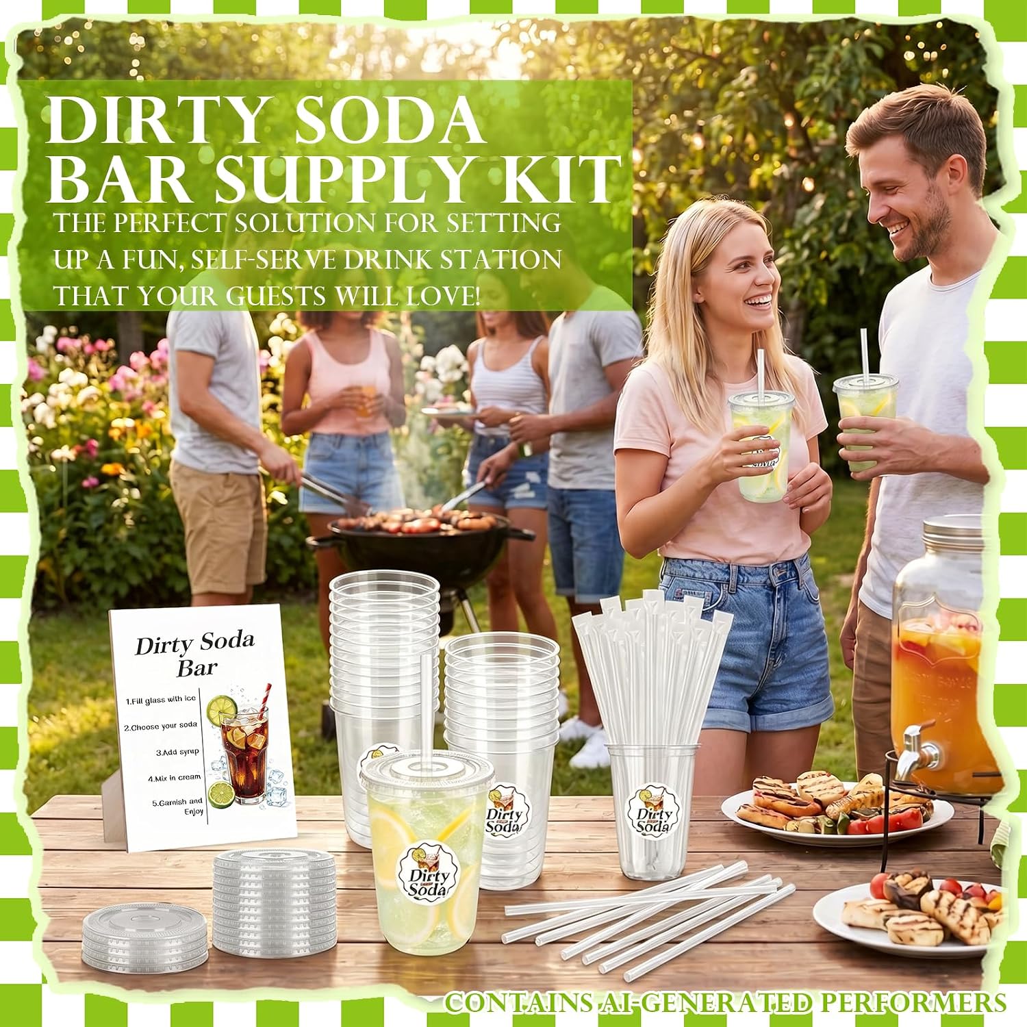 Dirty Soda Bar Supply 50 16oz Cups Lids Straws Stickers Wooden Sign