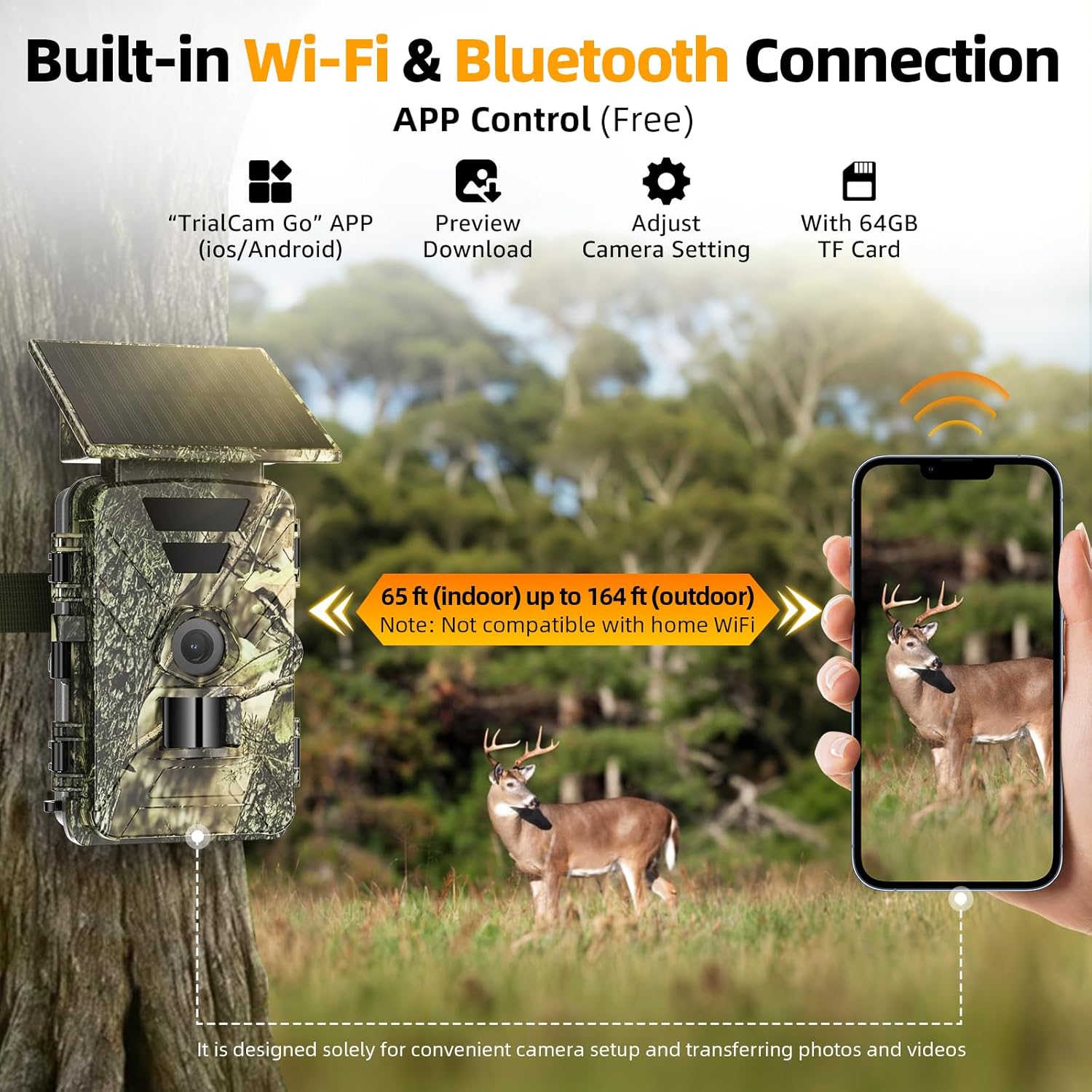 BoxLegend Solar Trail Camera WiFi 4K 60MP with 64GB Memory Card Game Cameras with Night Vision Motion Activated Waterproof Trigger Speed Trail Cam Wide Angle Wildlife Camera for Backyard and Outdoor