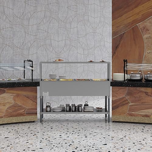 Miniatura 7 de KoolMore Calentador de alimentos eléctrico de acero inoxidable de 4 bandejas para bufés con protector de estornudos, sobreestante, bajo estante,