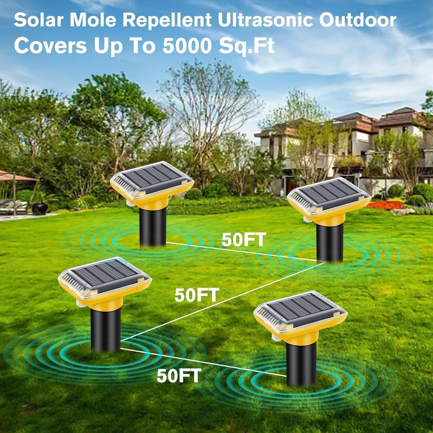 Repellente per talpe ad ultrasuoni per esterni, alimentato a energia solare, per prato, cortile e giardino, trappole per talpe, respinge efficacemente la marmotta di serpenti e arvicole, giallo