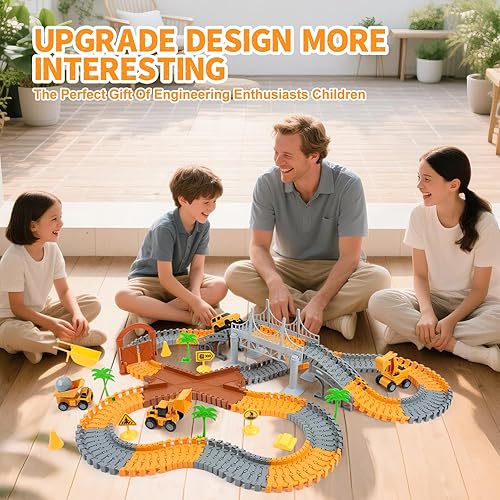 Miniatura 7 de Juguete de pista de carreras de construcción para niños, regalos de cumpleaños para niños de 3, 4, 5, 6, 7, juego de ingeniería con más de 220