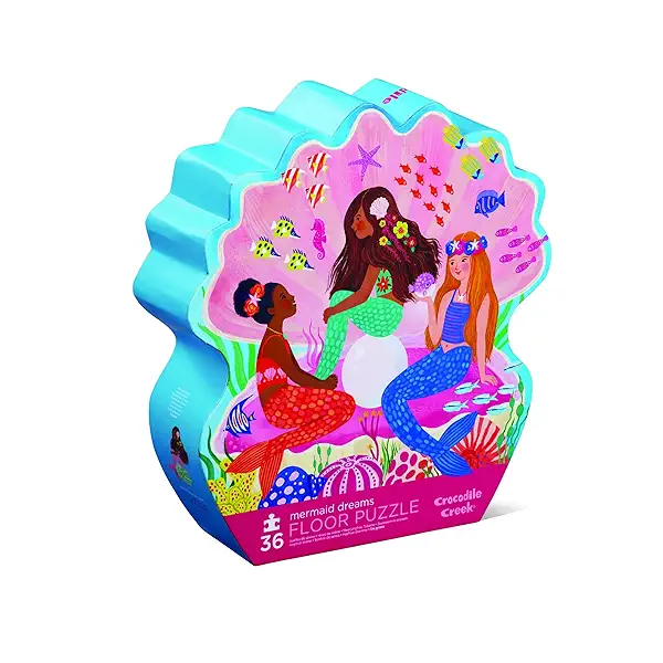 Crocodile Creek 36-Piece Jigsaw Floor Puzzle - Fun Floor Puzzles for Kids Ages 3-5 - Heavy-Duty Shaped Box for Storage - Mermaid Dreams - 24" W x 18" H Finished 1