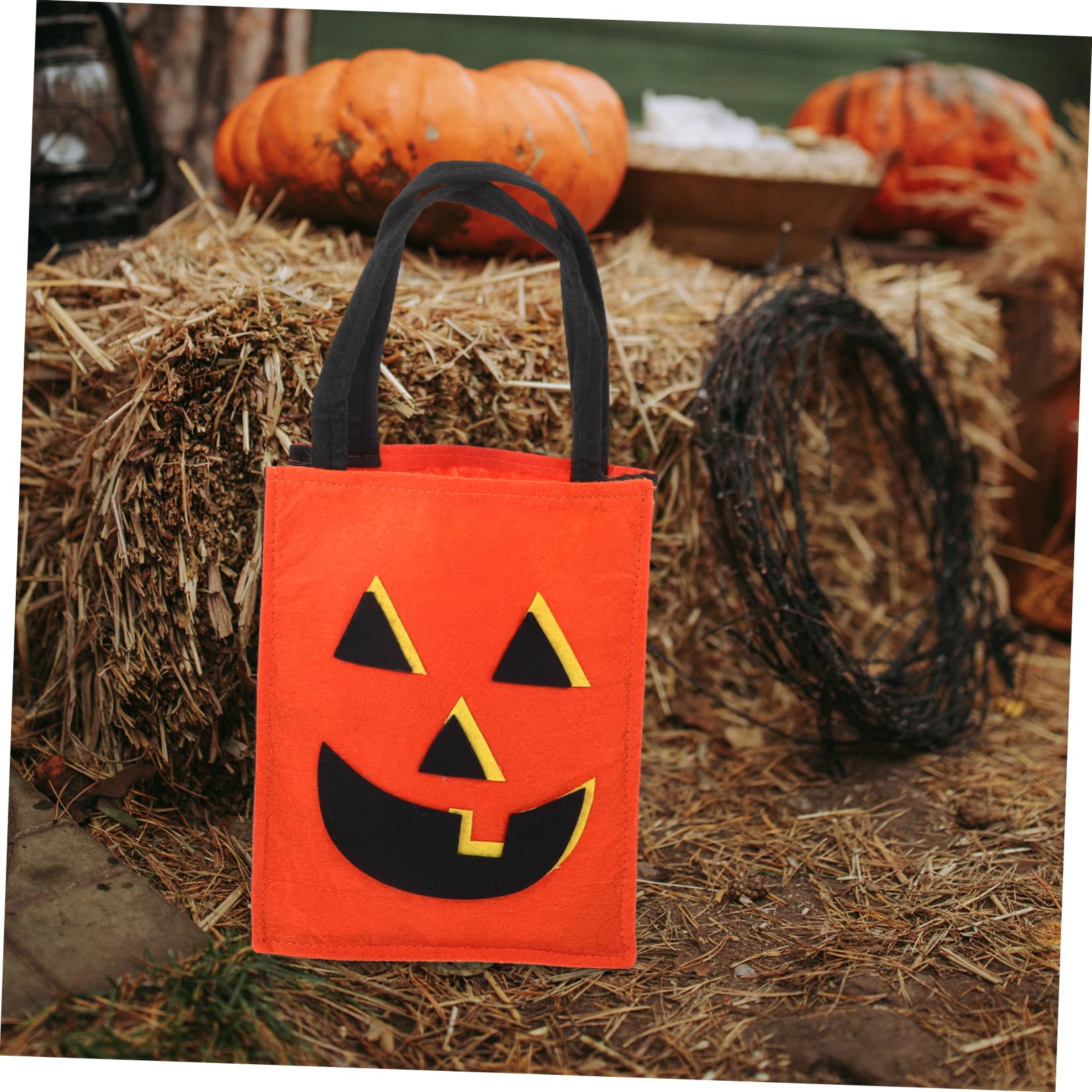 minkissy 7stücke Lustiger Halloween Süßigkeitenbeutel Orangefarbener Non-woven Kürbisbeutel Für Sammeln Von Süßigkeiten Und Snacks
