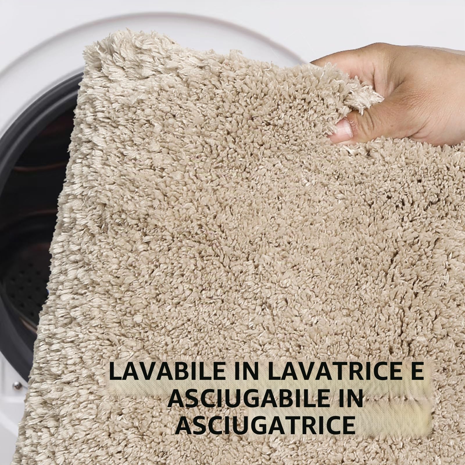 Tappetino da bagno 70 x 120 cm, tappetino da bagno grande, in morbida microfibra, antiscivolo, lavabile, con retro in gomma, tappeto da bagno beige