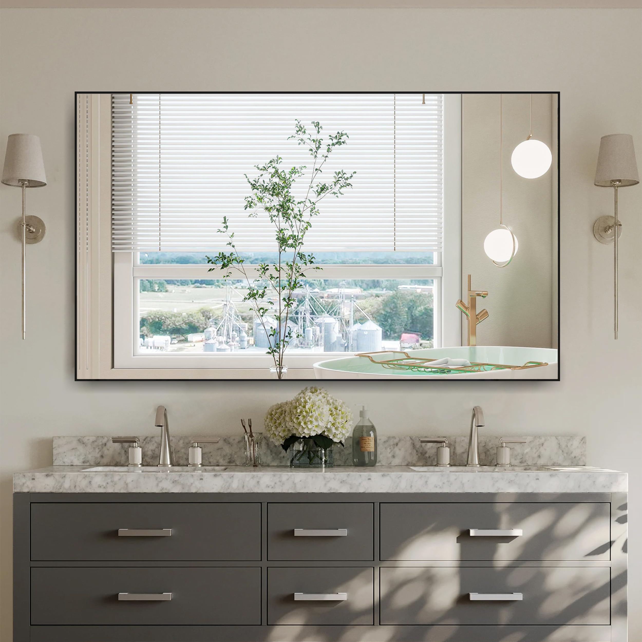 ANYHI 浴室の 玄関 の寝室のための長方形の壁ミラー、100.5 x 60