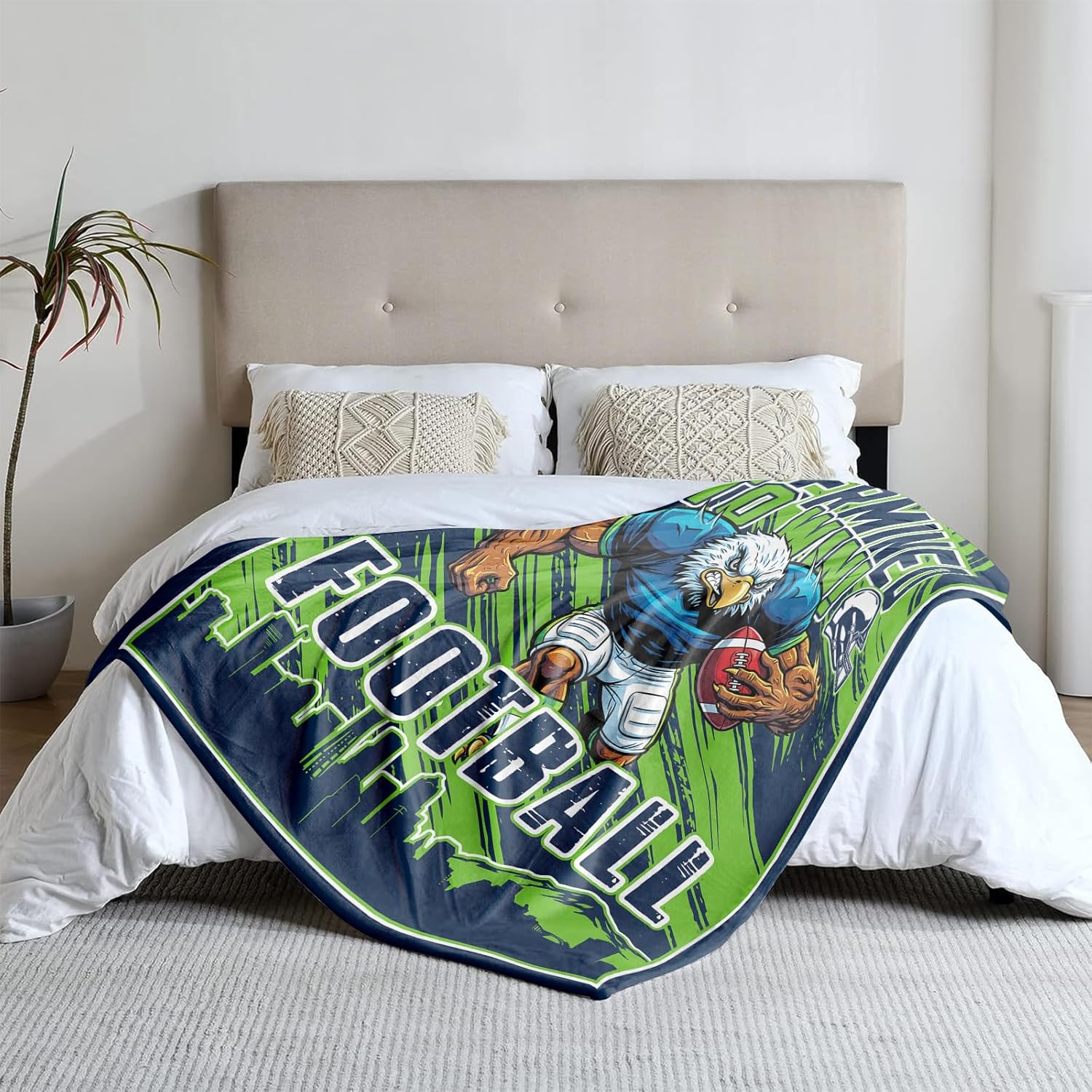 Football Gifts for Men Women, Football Sport Style Blanket for Fans, Green Sport Merch Stuff Gear, Soft Cozy Flannel Blanket for Living Room 80"x60"