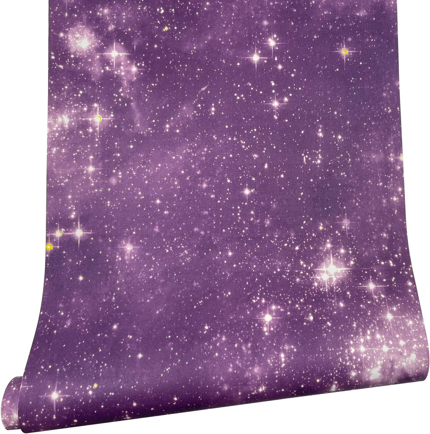 Stars Shelf Drawer Liner 9.8 feet Long Self-Adhesive Furniture Countertop Lining Vinyl Paper Sheet Waterproof Wallpaper Roll (Purple Starry Sky, S-118.1x17.7 Inch)