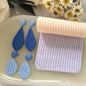Polymer Clay Texture Roller Work with Polymer Clay Cutters for DIY Earrings Jewelry Making Craft Supplies Yarn Texture