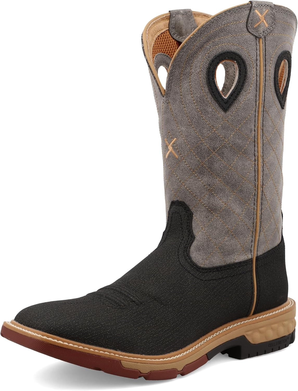 Twisted X Men's 12" Western Work Boot, Square Toe with CellStretch, Charcoal & Grey, 10 D