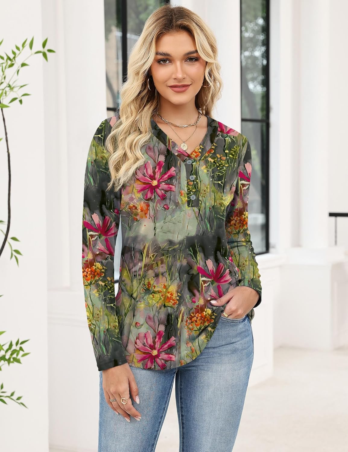 Ivicoer Long Sleeve Shirts for Women V Neck Button Down Blouses Womens Spring Fashion Tops 2026 - Image 2