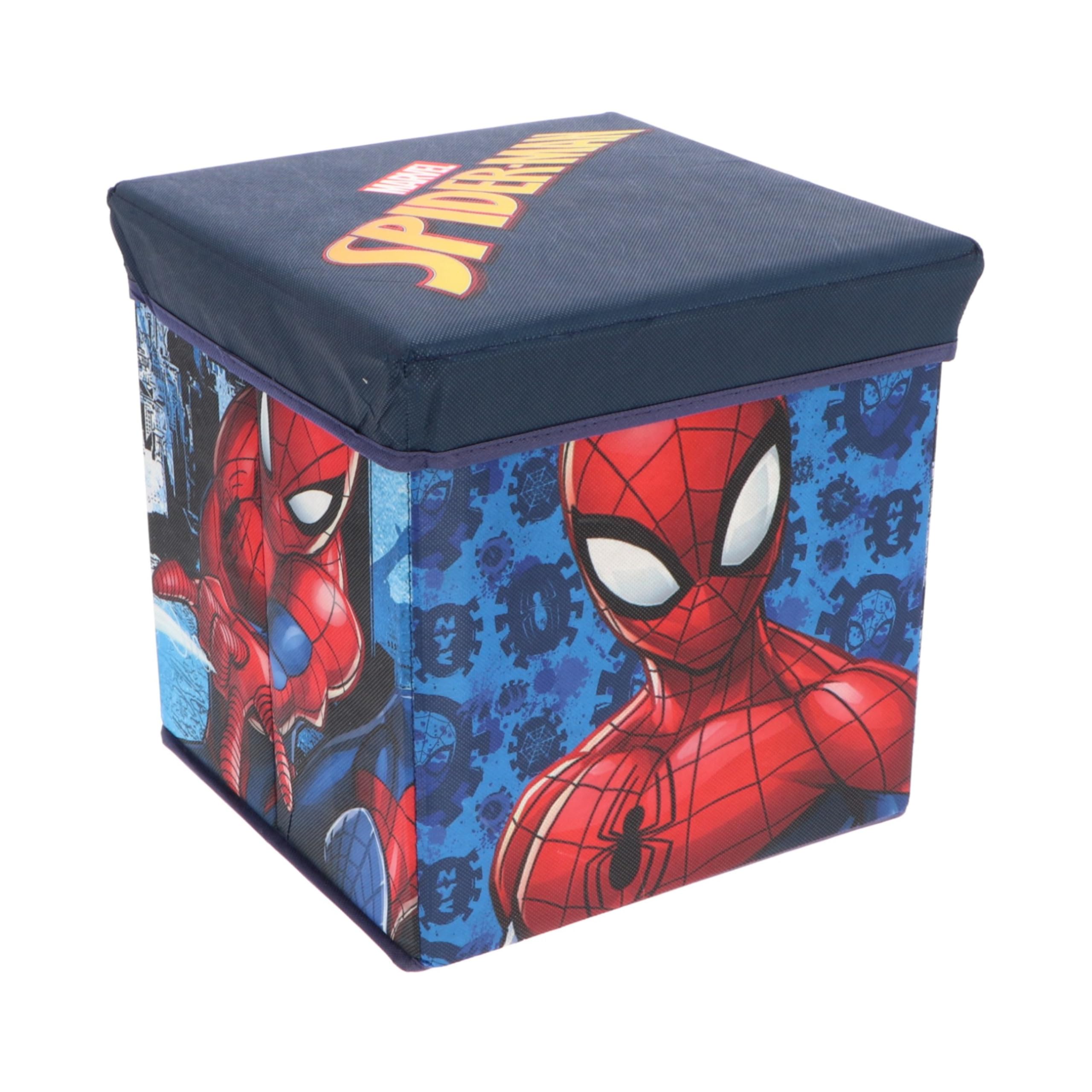 Children’s Folding Storage Toy Box Stool – 30×30×30 cm | Foldable Ottoman with Removable Lid | Kids Toy Chest & Seat | Folds Flat for Easy Storage | Fun Designs for Playrooms & Bedrooms (Spiderman)
