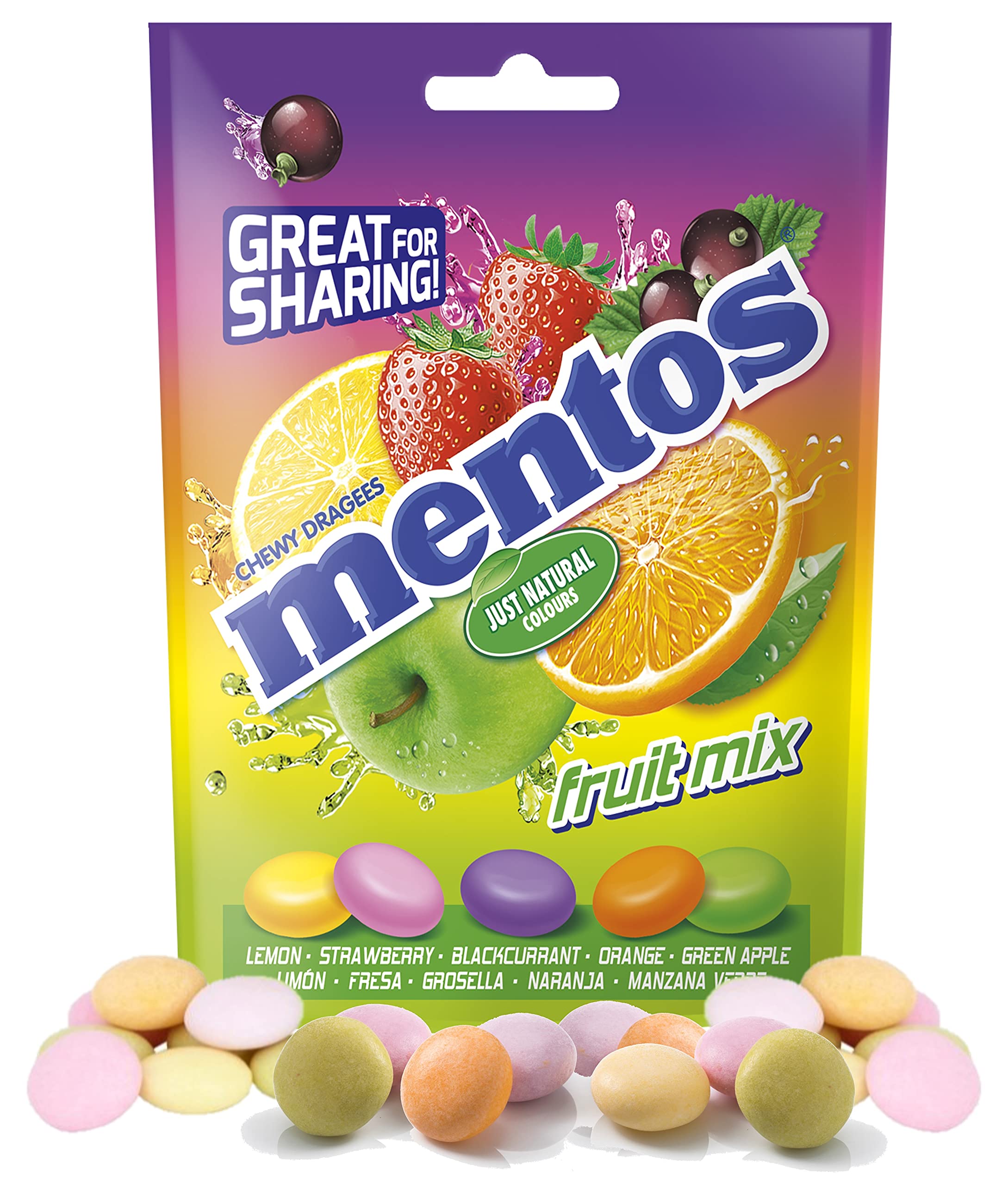 Mentos Mix Frutas, Caramelo Masticable con Zumo de Frutas - 7 bolsas de 160 gr (Total 1120 gr)