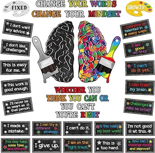 Miniatura 8 de Tenare Mindset - Juego de pósteres motivacionales para cambiar tu mentalidad, refranes positivos, decoración inspiradora para el aula para