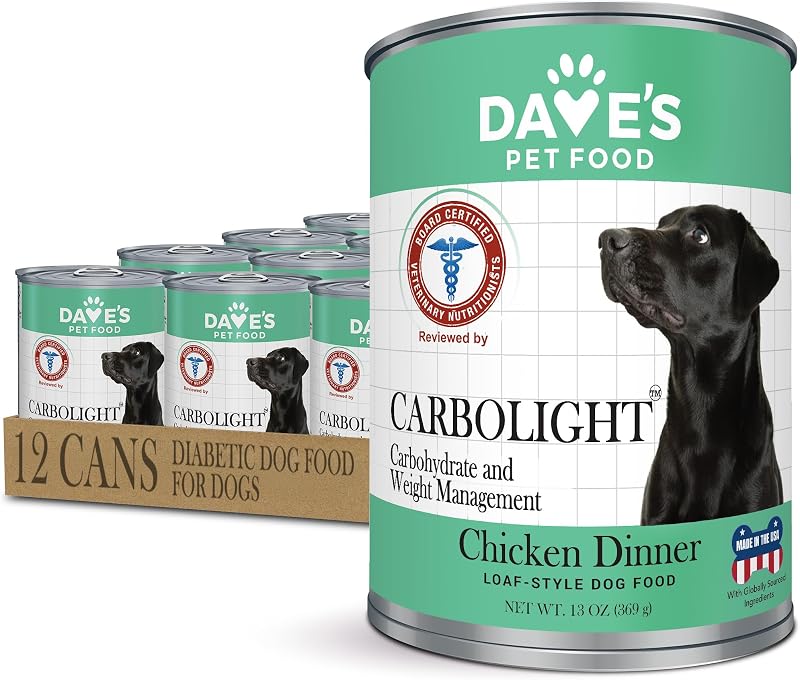 Ração úmida para cães Dave's Pet Food Carbolight sabor frango 369 g – Pacote com 12