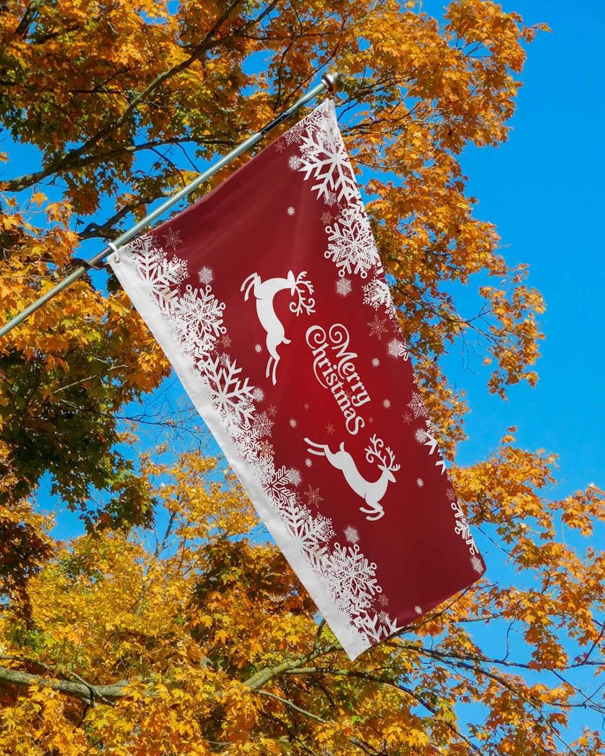 Merry Christmas Flags 4x6 Ft Garden Flag Polyester Double Sided Printing Yard Flag for Outdoor House Yard Indoor Outdoor Flag Holiday Banner Decor Gift, Winter Xmas Elk Snowflake Red