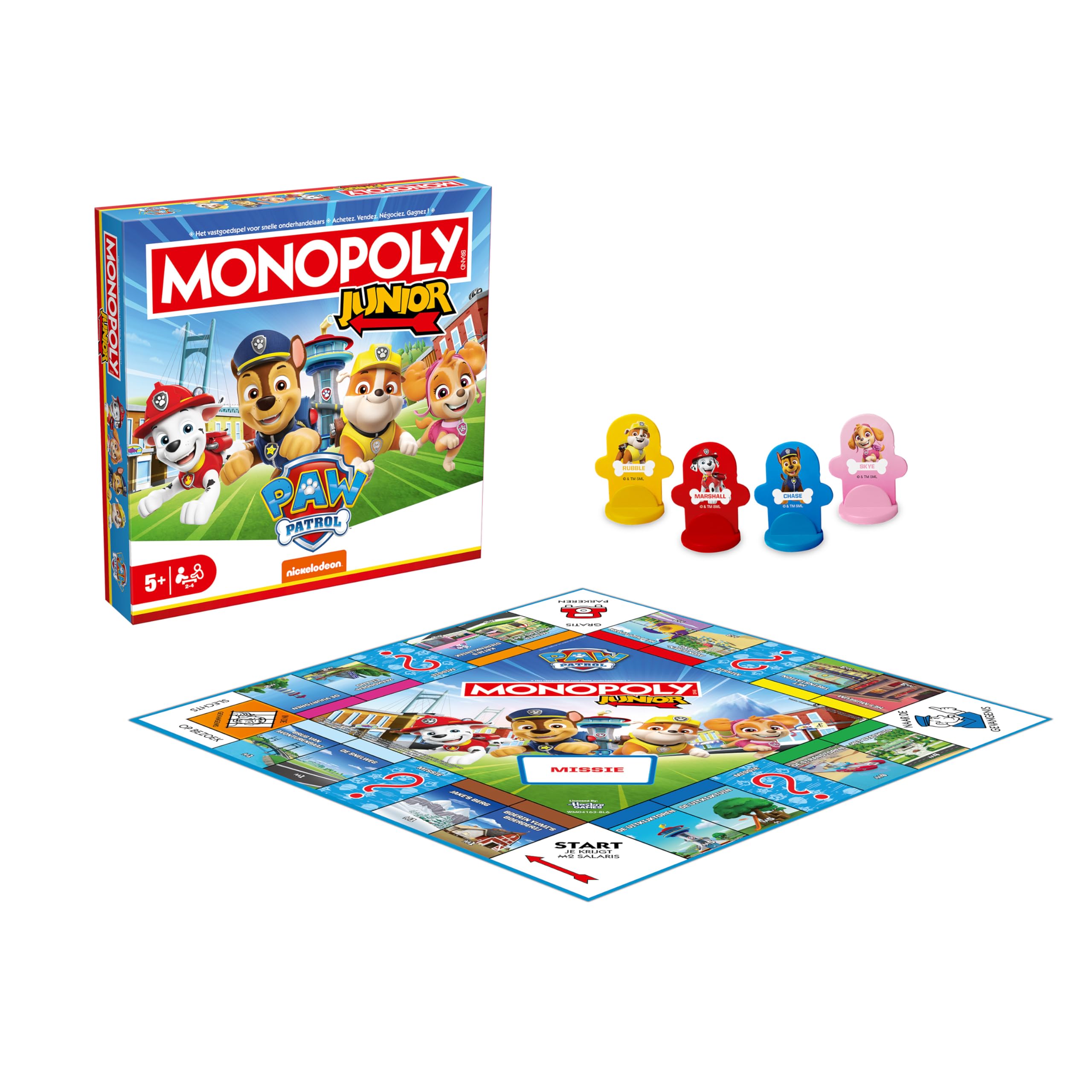 Winning Moves Monopoly Junior Psi Patrol Junior Edition - Gry rodzinne Strategiczne Gry planszowe Monopoly Psi Patrol Junior - gra planszowa dla dzieci - 2+ graczy od 5 lat - holenderski/francuski
