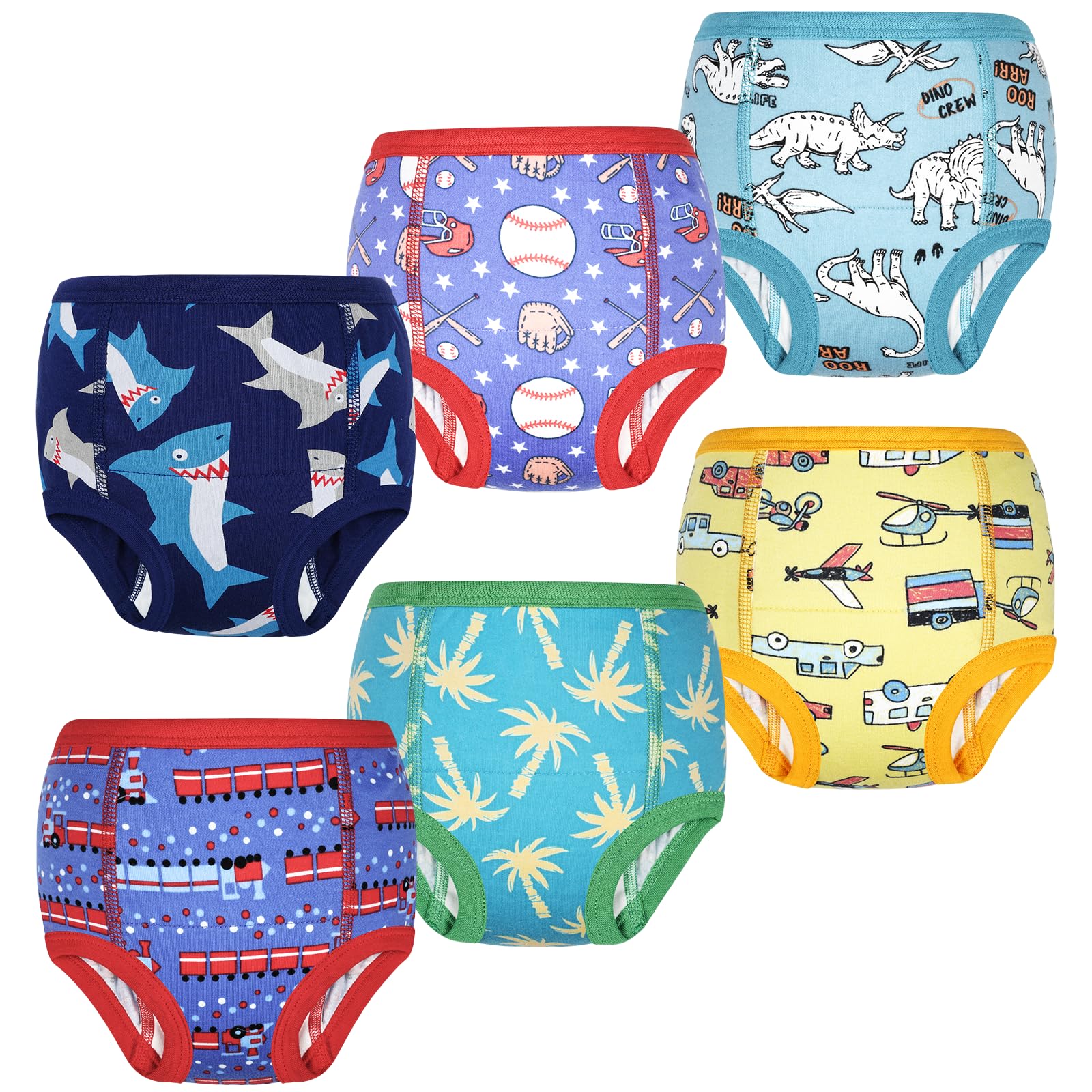 FLYISH DIRECT Calzoncillos de Entrenamiento para Niños y Niñas, 6 Packs de Ropa Interior de Entrenamiento Absorbente y Reutilizable, Viaje de Aventura, 3 años