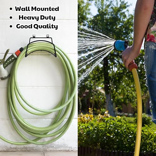 Miniatura 6 de Gisafai 2 soportes de manguera de jardín para montar en la pared, resistentes carretes de manguera de agua de metal para exteriores, ganchos de