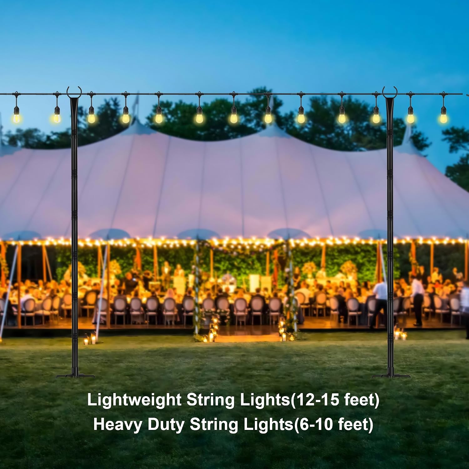 Suchtale 8.5FT Poles for String Lights with Forks, 4 Pack Metal Stands with Hooks & 5-Prong Base for Garden, Patio, Fence, Deck, Backyard, Wedding, Black, Built for Tough Environments