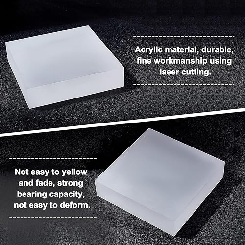 Miniatura 4 de FINGERINSPIRE Base de exhibición cuadrada de acrílico esmerilado sólido de 4 x 4 x 0.9 pulgadas, bloque de exhibición pulido, soporte elevador de