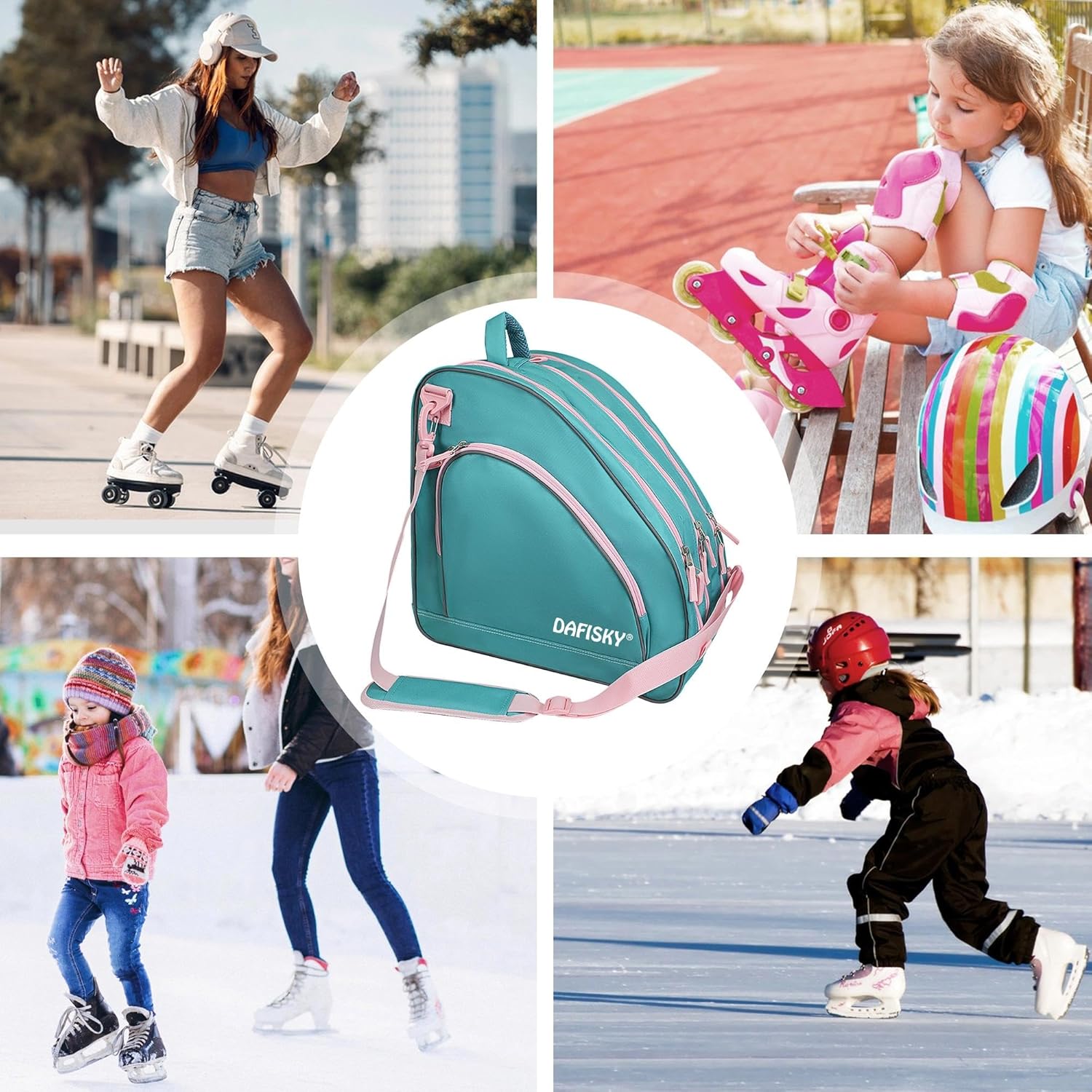 DAFISKY Roller Skate Bag - Ice Skate Bag Fits Inline Skates Quad Skates Rollerblades Figure Skates for Women Men Youth