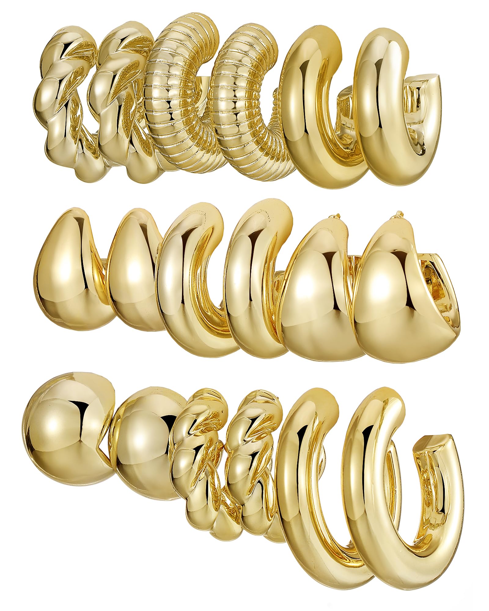 24 Pairs Gold Hoop Earrings Set for Women Hypoallergenic Chunky Chain Twisted Open Hoops Dangle Earring Packs for Birthday Party Christmas Fashion Jewelry Gift