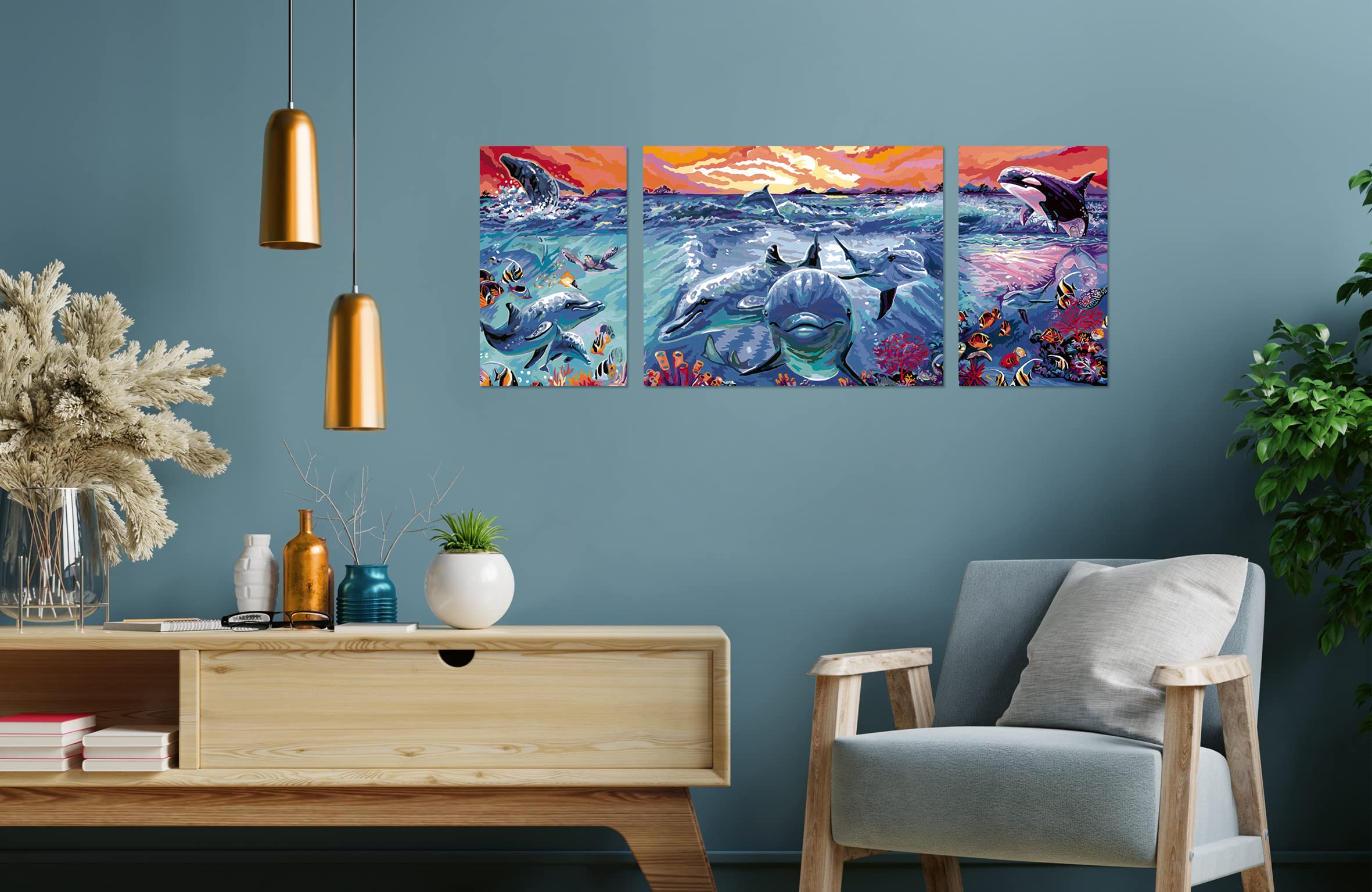 Ravensburger CreArt Farbenfrohe Unterwasserwelt - Malen nach Zahlen | DIY Malset mit Pinsel und Acrylfarben, 100 x 40 cm, Geschenk für Frauen und Männer