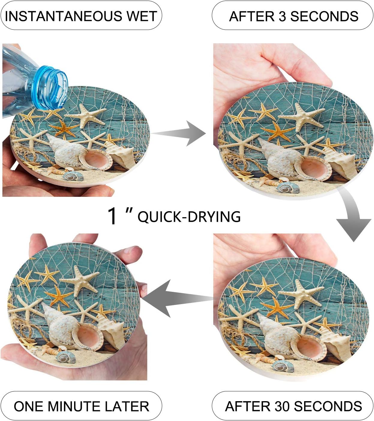 Top Rated Ceramic Coasters Set of 8, Beach Coastal Starfish Seashell Absorbent Stone Drink Coaster with Non-slip Cork Back and No Holder for Cups Buy 1 get 1 Ceramic Coasters Set of 8, Beach Coastal Starfish Seashell Absorbent Stone Drink Coaster with Non-slip Cork Back and No Holder for Cups
