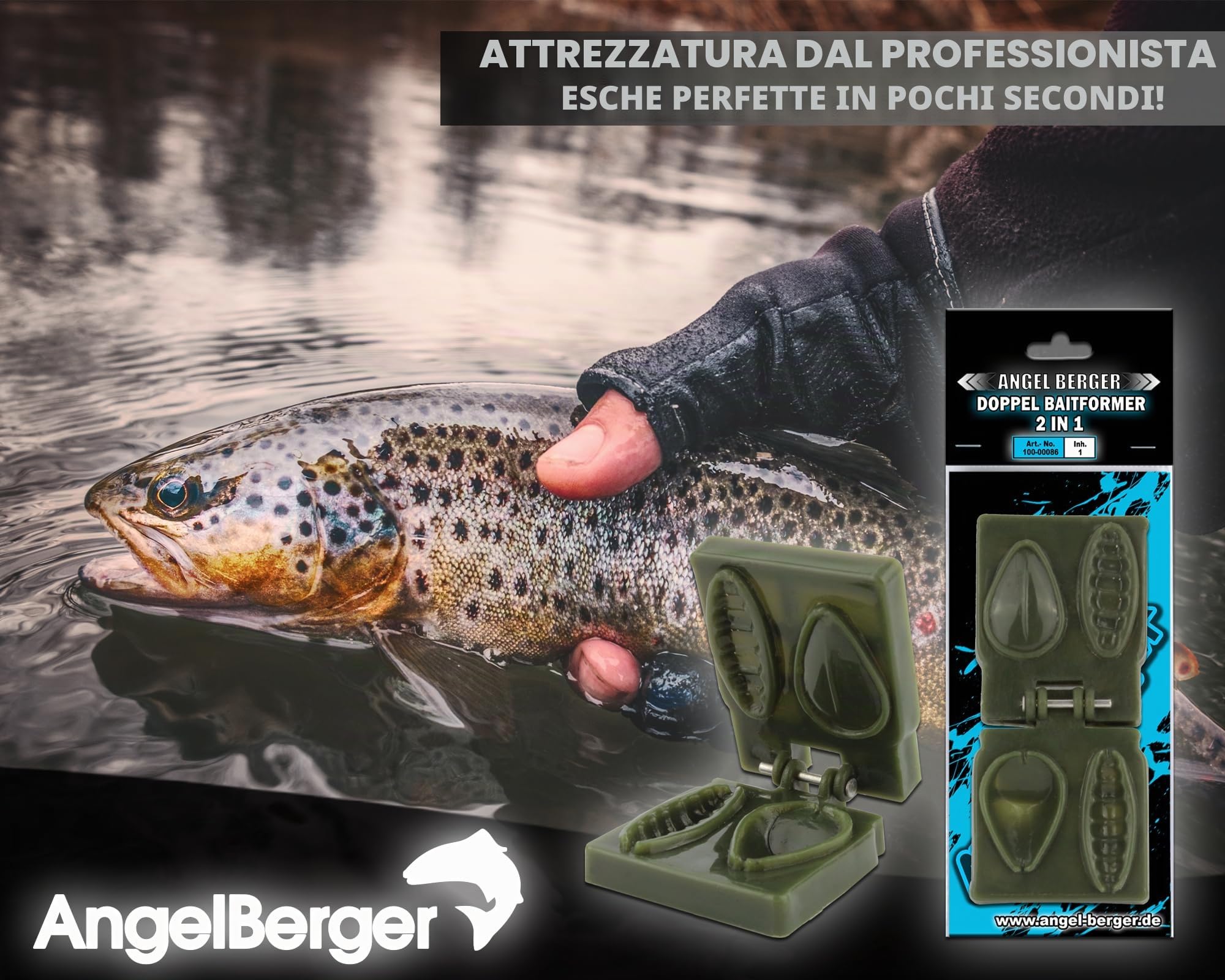 Angel Berger, stampo 2 in 1 per formare esche per trote